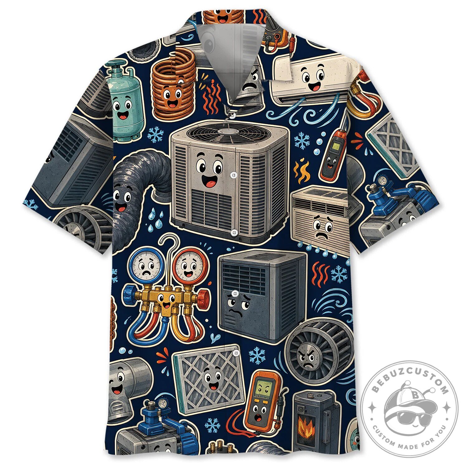 Funny HVAC Technician Cartoon Elements Graphic Hawaiian Shirt