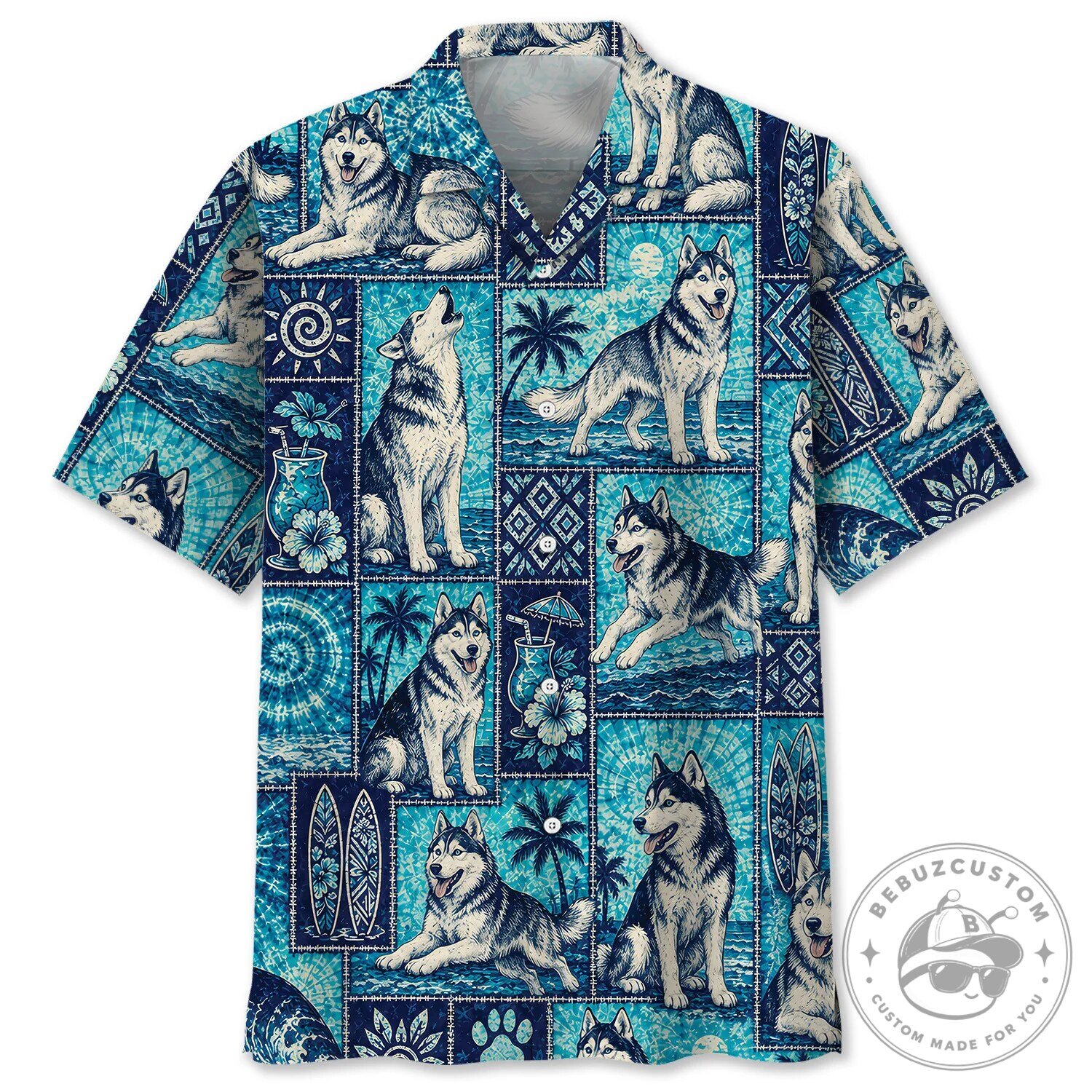 Siberian Husky Dog Tropical Paradise Hawaiian Shirt