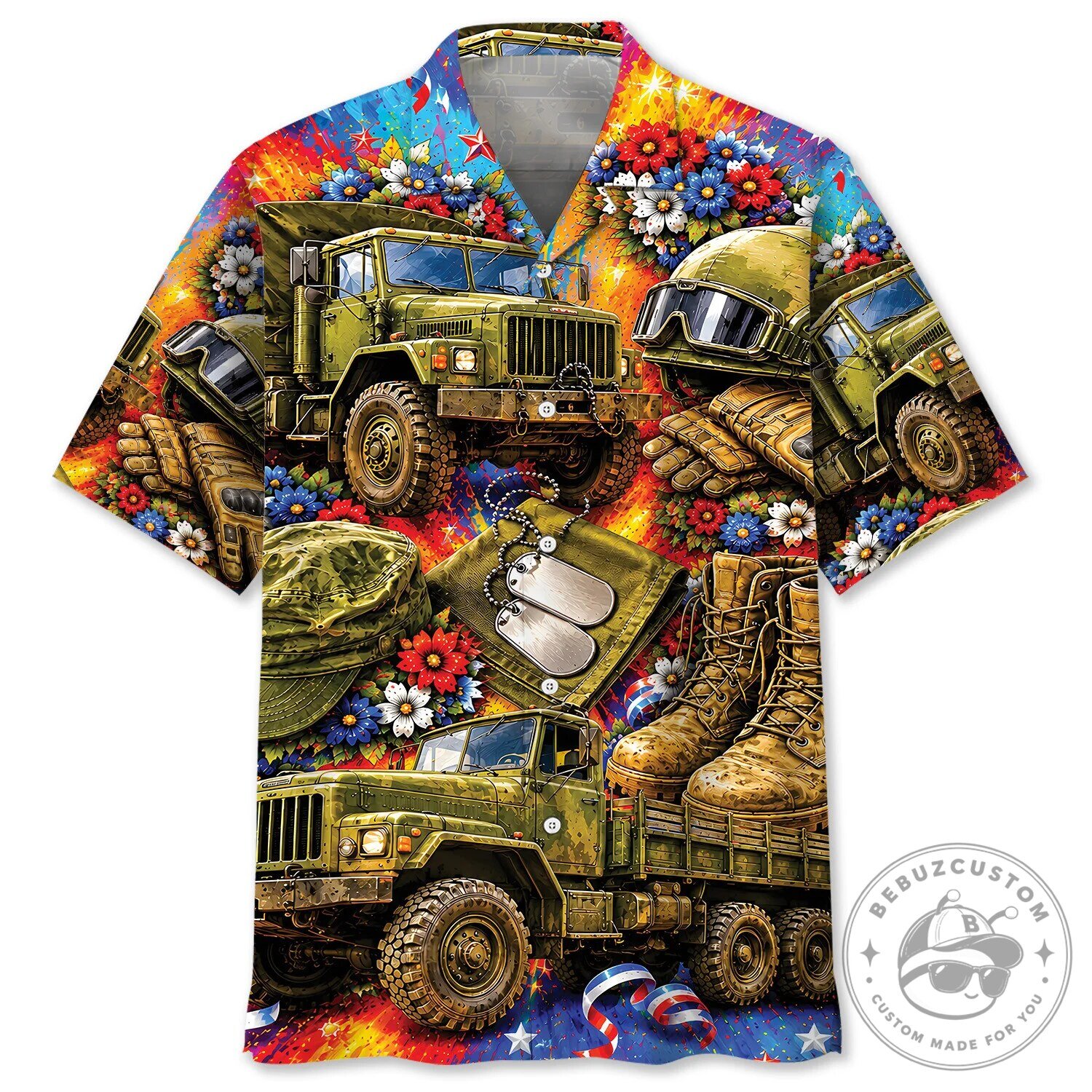 Army Truck Driver Shirt Vintage Military Vehicle Patriotic Hawaiian Shirt