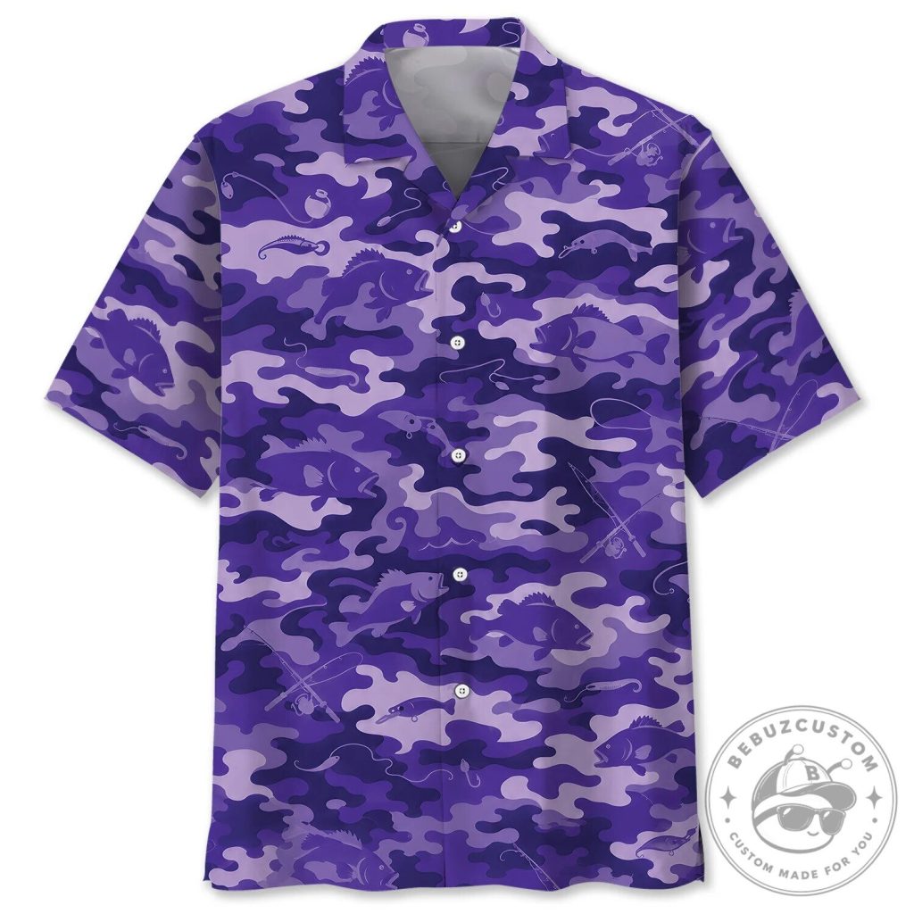 Fishing Purple Camouflage Bass Fish Pattern Hawaiian Shirt Fishing Purple Camouflage Bass Fish Pattern Hawaiian Shirt