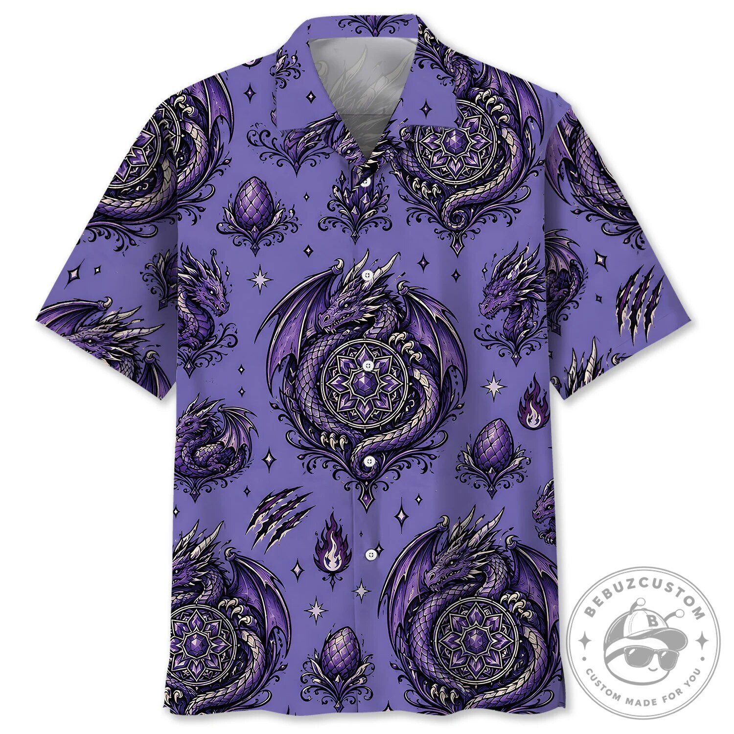 Purple Dragon Fantasy Art Hawaiian Shirt Summer Beach Apparel