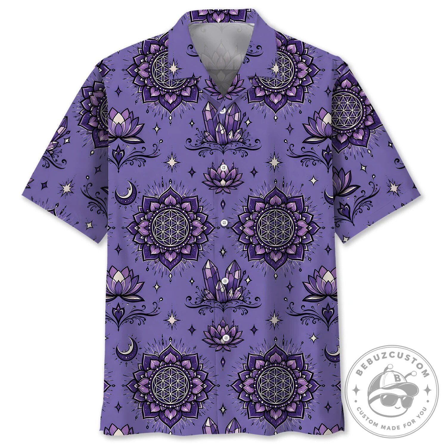 Crown Chakra Purple Mandala Flower of Life Hawaiian Shirt