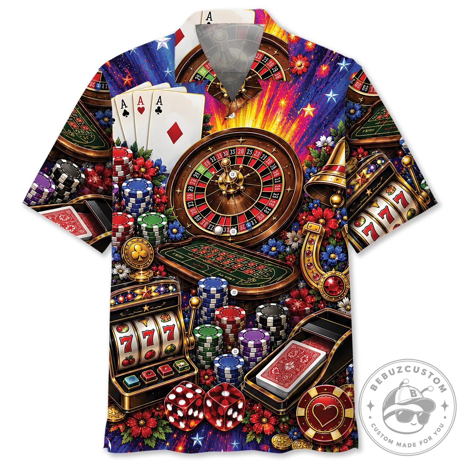 Vibrant Casino Night Poker Game Hawaiian Shirt for Men