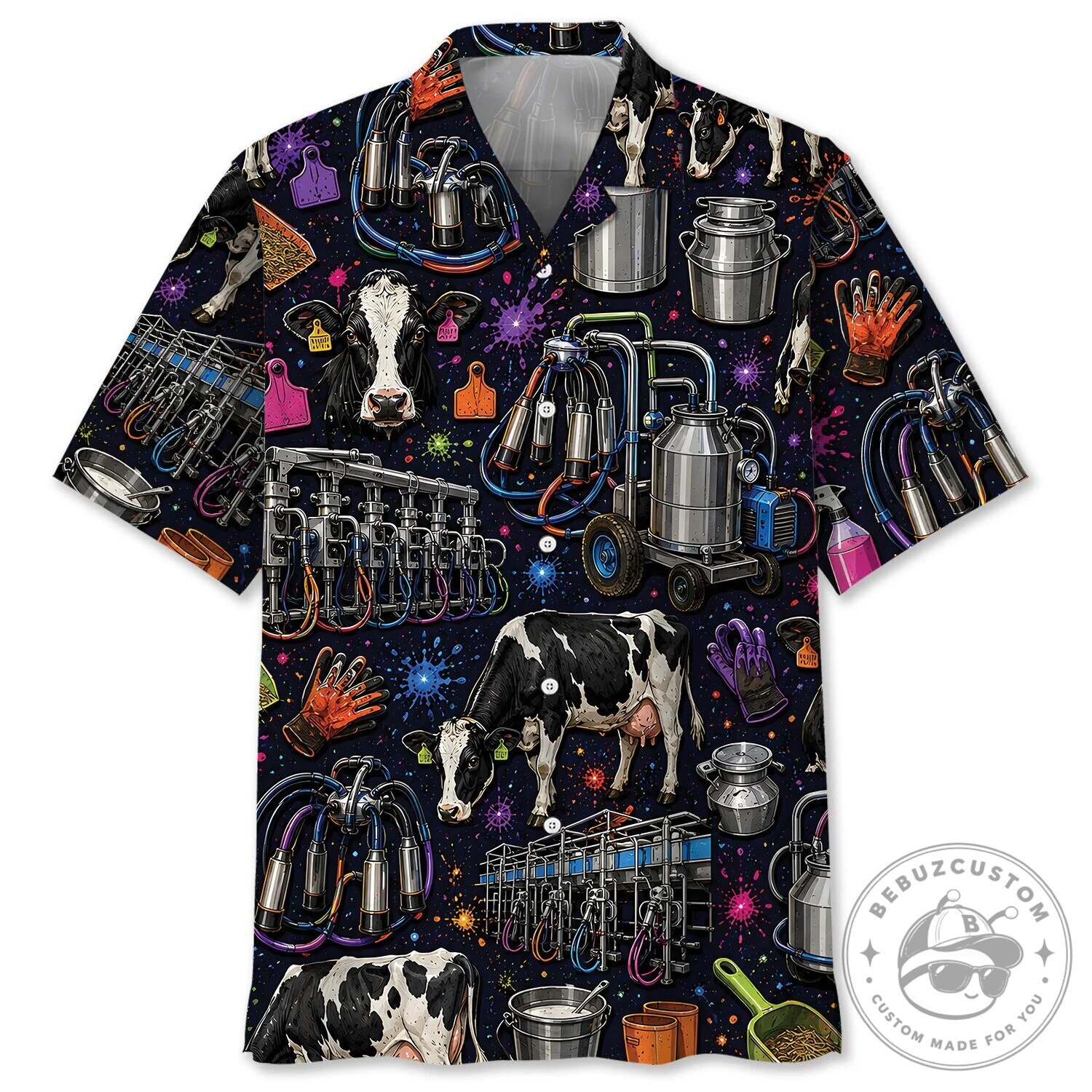 Dairy Farm Worker Milking Equipment and Holstein Cow Hawaiian Shirt 2 Dairy Farm Worker Milking Equipment and Holstein Cow Hawaiian Shirt
