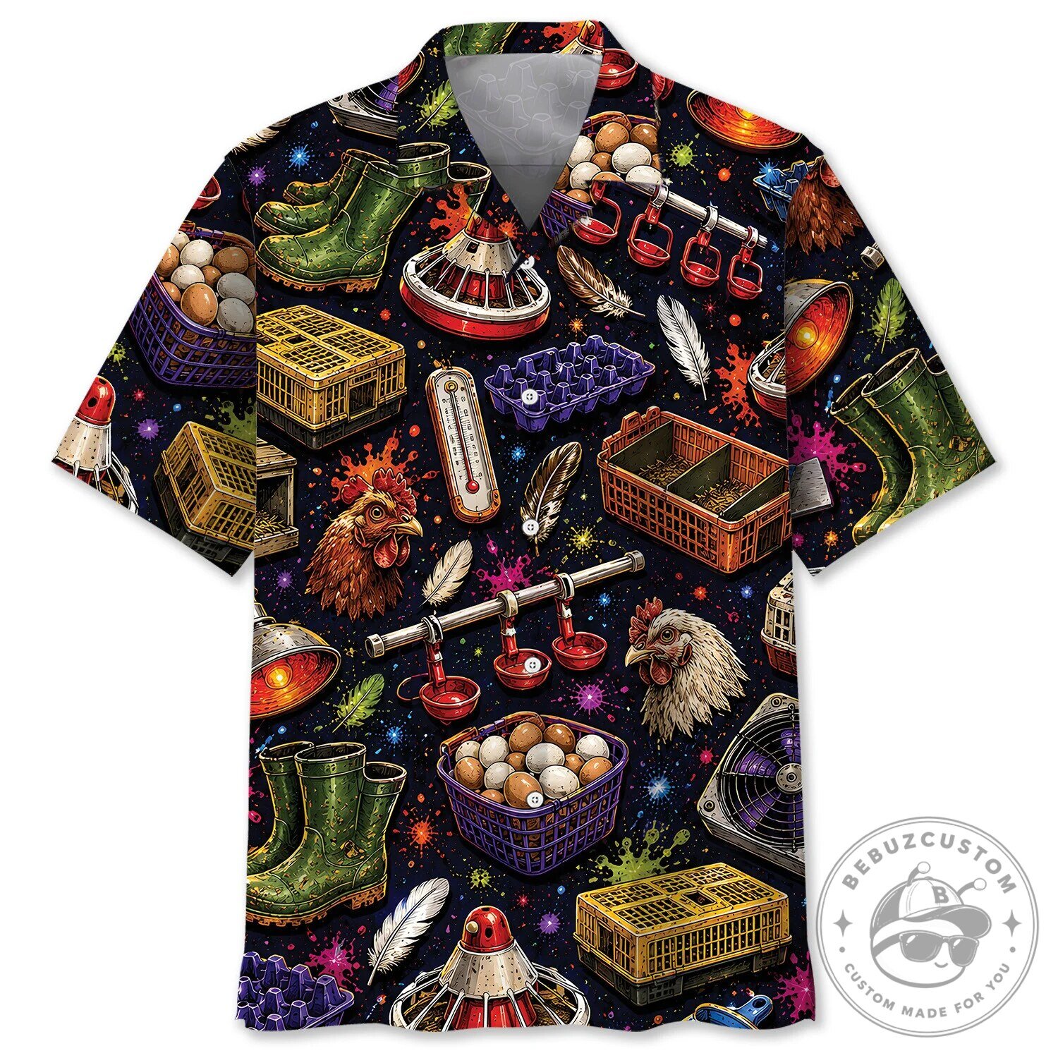 Farm Chicken Poultry Worker Colorful Hawaiian Shirt 1 Farm Chicken Poultry Worker Colorful Hawaiian Shirt