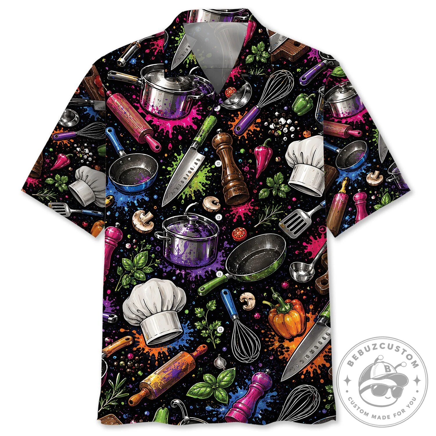Colorful Chef Tools Kitchen Utensils Cooking Pattern Hawaiian Shirt