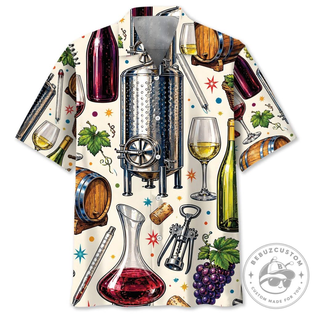 Winemaker Vintage Art Colorful Wine Making Hawaiian Shirt