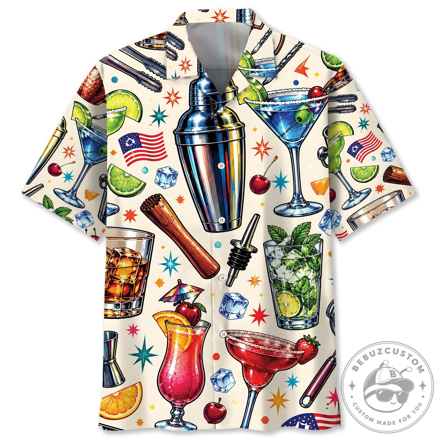 Bartender Cocktail Shaker Drinks Pattern Hawaiian Shirt