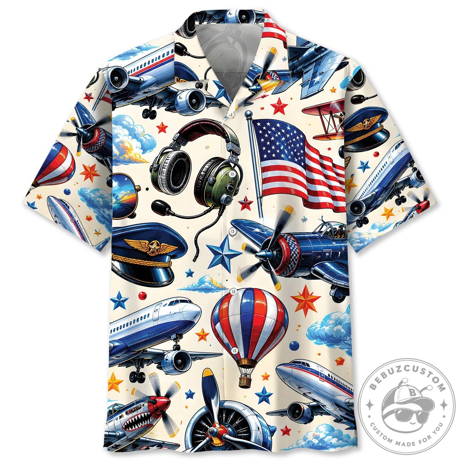 Aviation Pilot Aircraft Airplane Hot Air Balloon Hawaiian Shirt