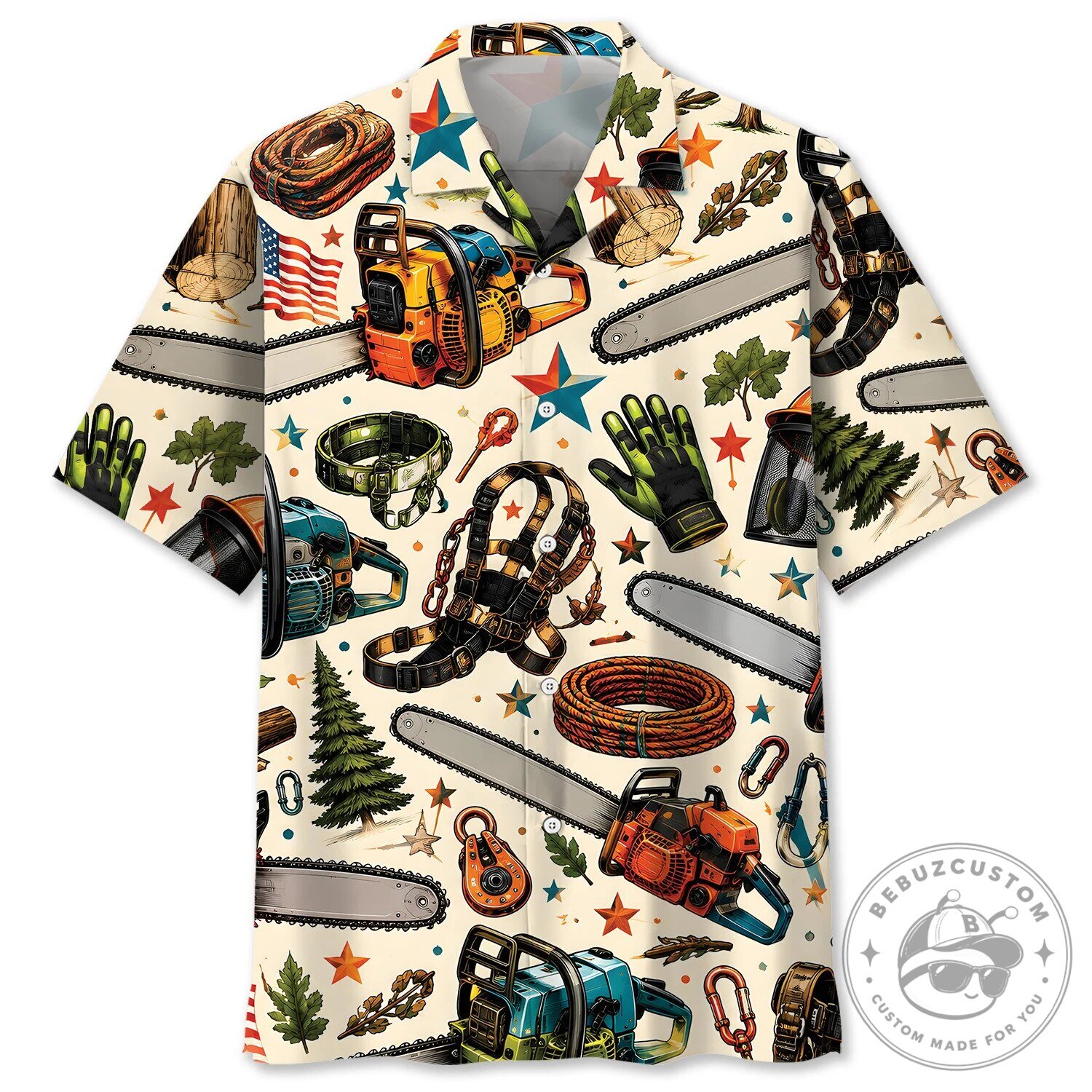 Arborist Chainsaw Logger Tools Vintage Art Hawaiian Shirt