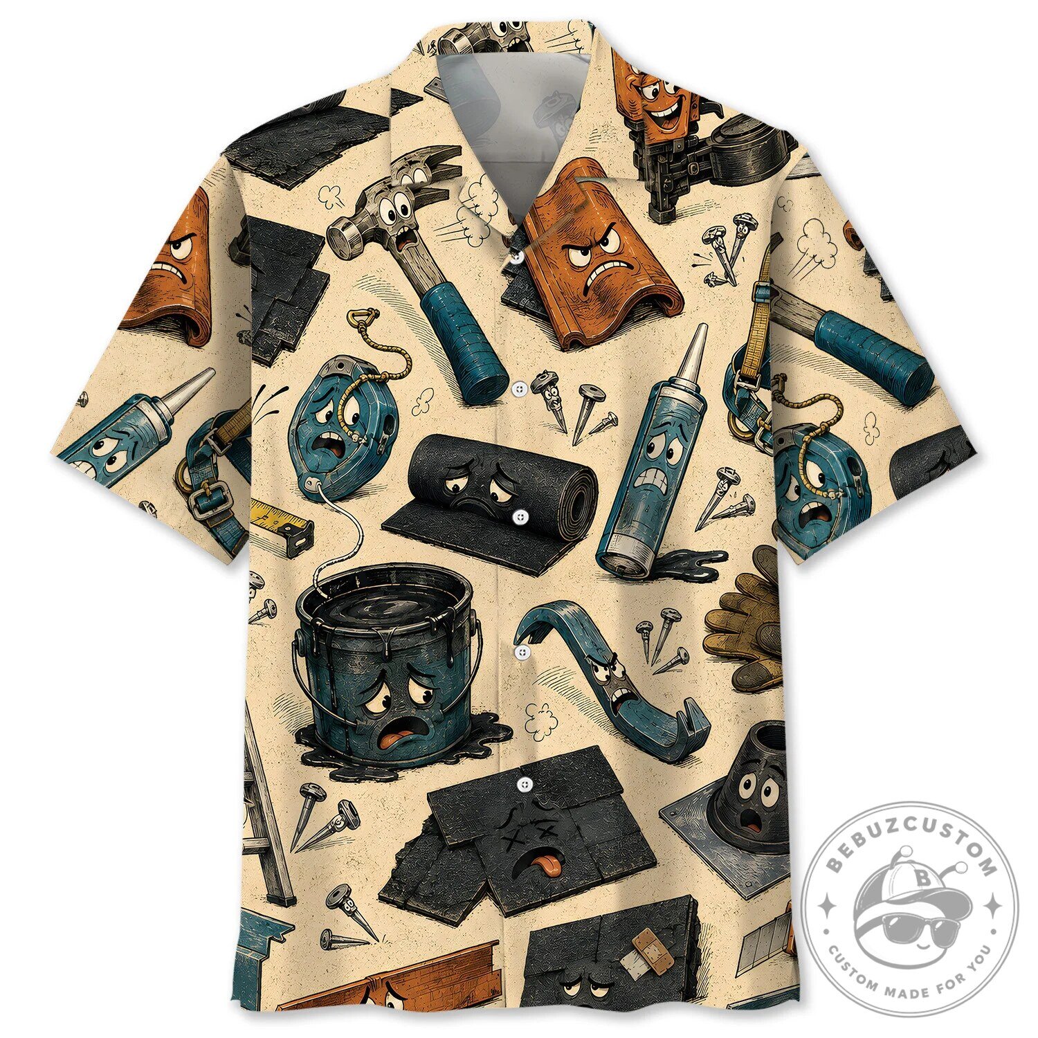 Funny Roofing Tools Cartoon Pattern Hawaiian Shirt for Men