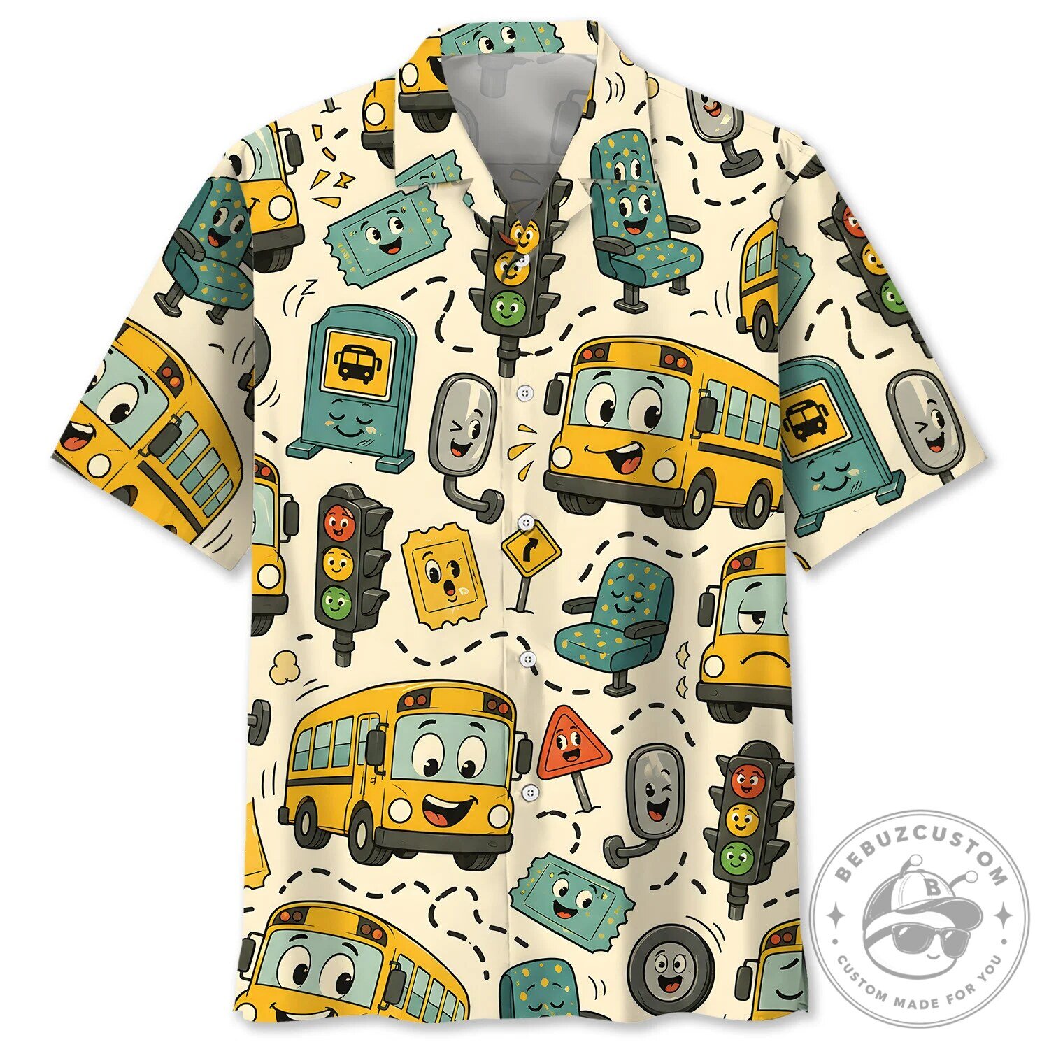 School Bus Driver Cartoon Pattern Hawaiian Shirt