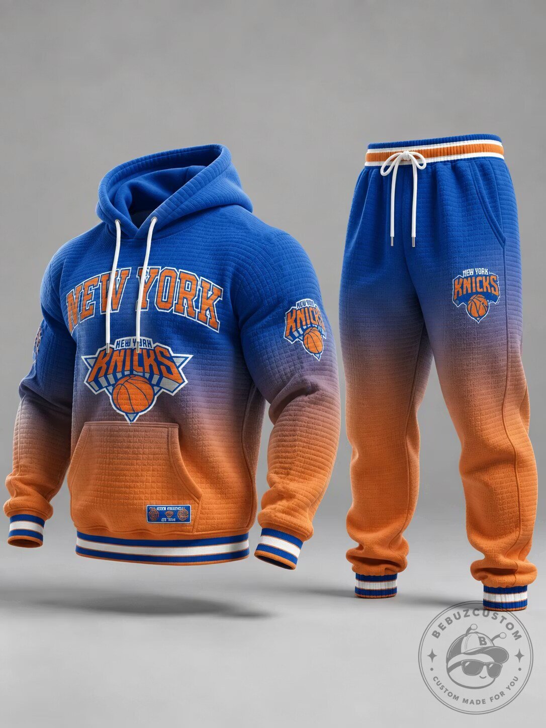 New York Knicks Basketball Gradient Blue Orange Hoodie and Jogger Pants Set