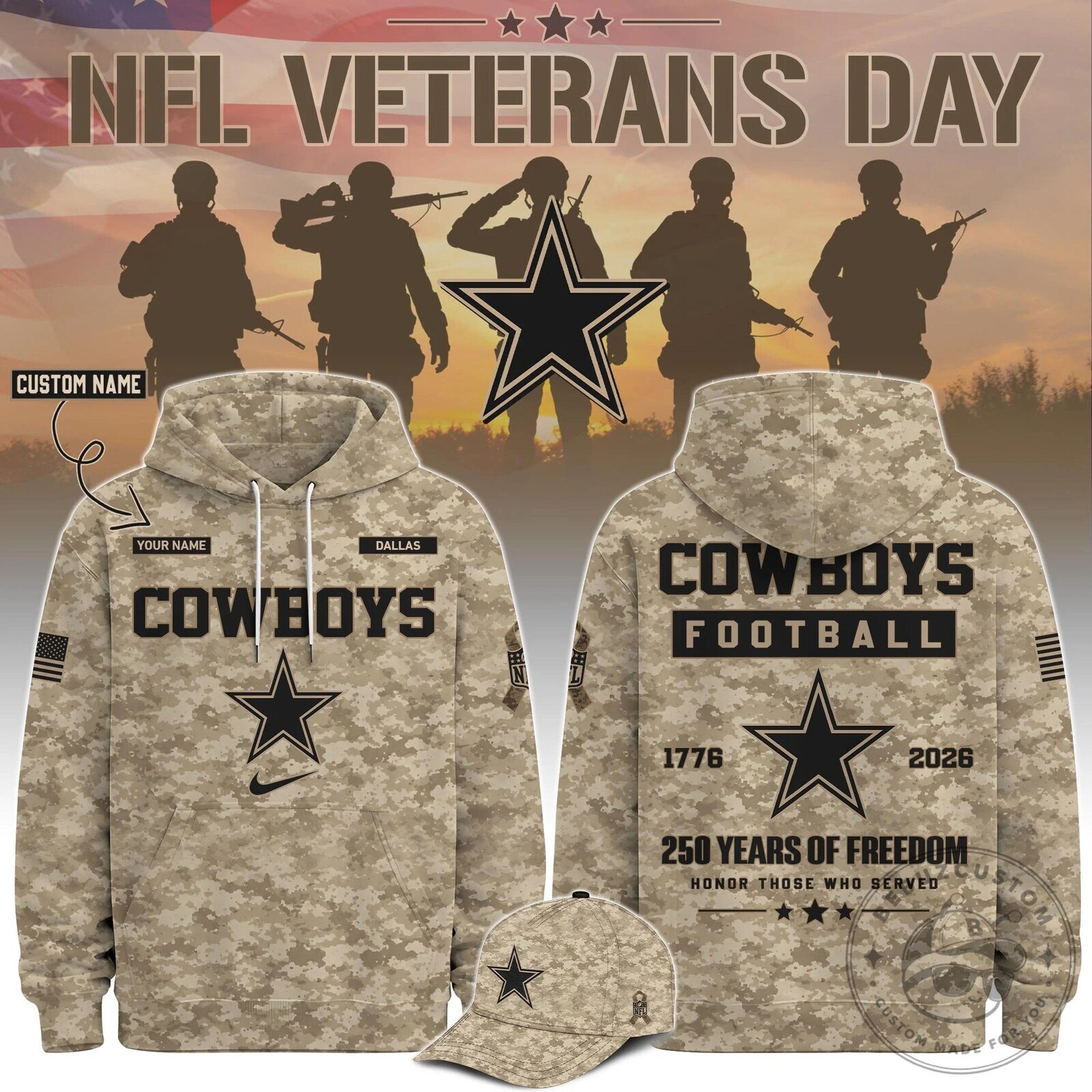 Dallas Cowboys NFL Veterans Day Digital Camouflage Hoodie