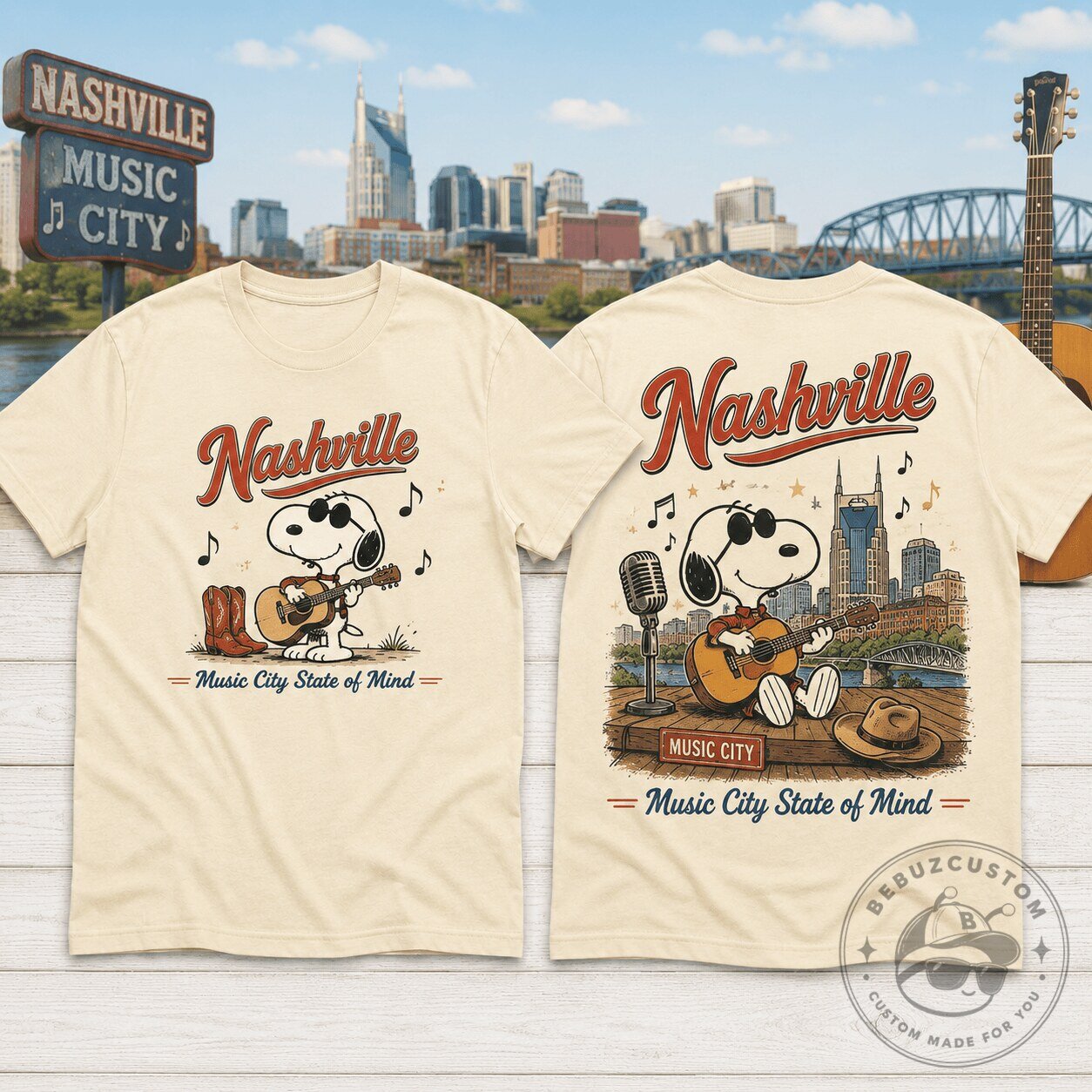 Nashville Country Music Shirt with Snoopy Playing Guitar, Music City State of Mind T-Shirt