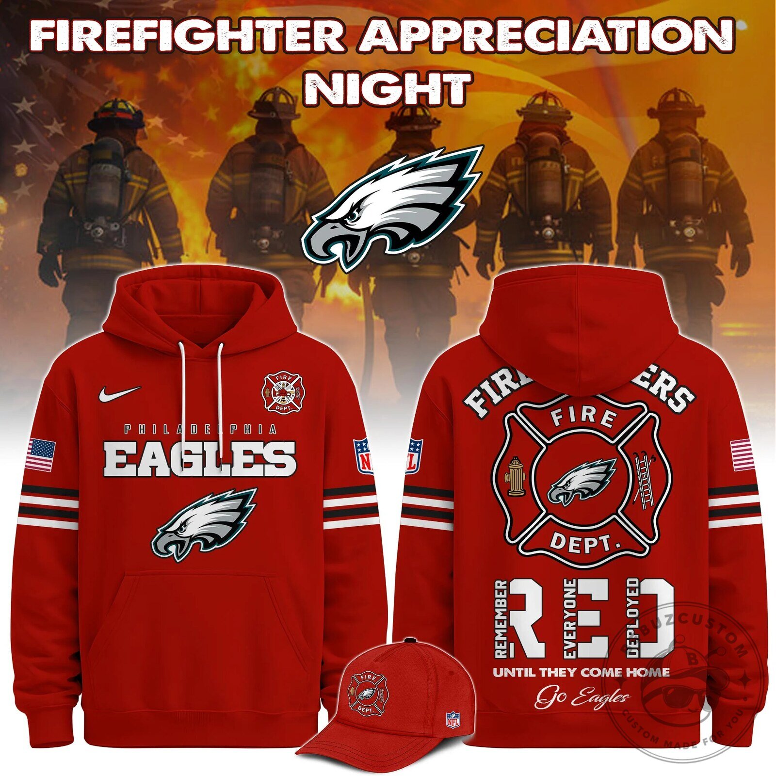 Red Hoodie for Firefighter Appreciation Night by Philadelphia Eagles