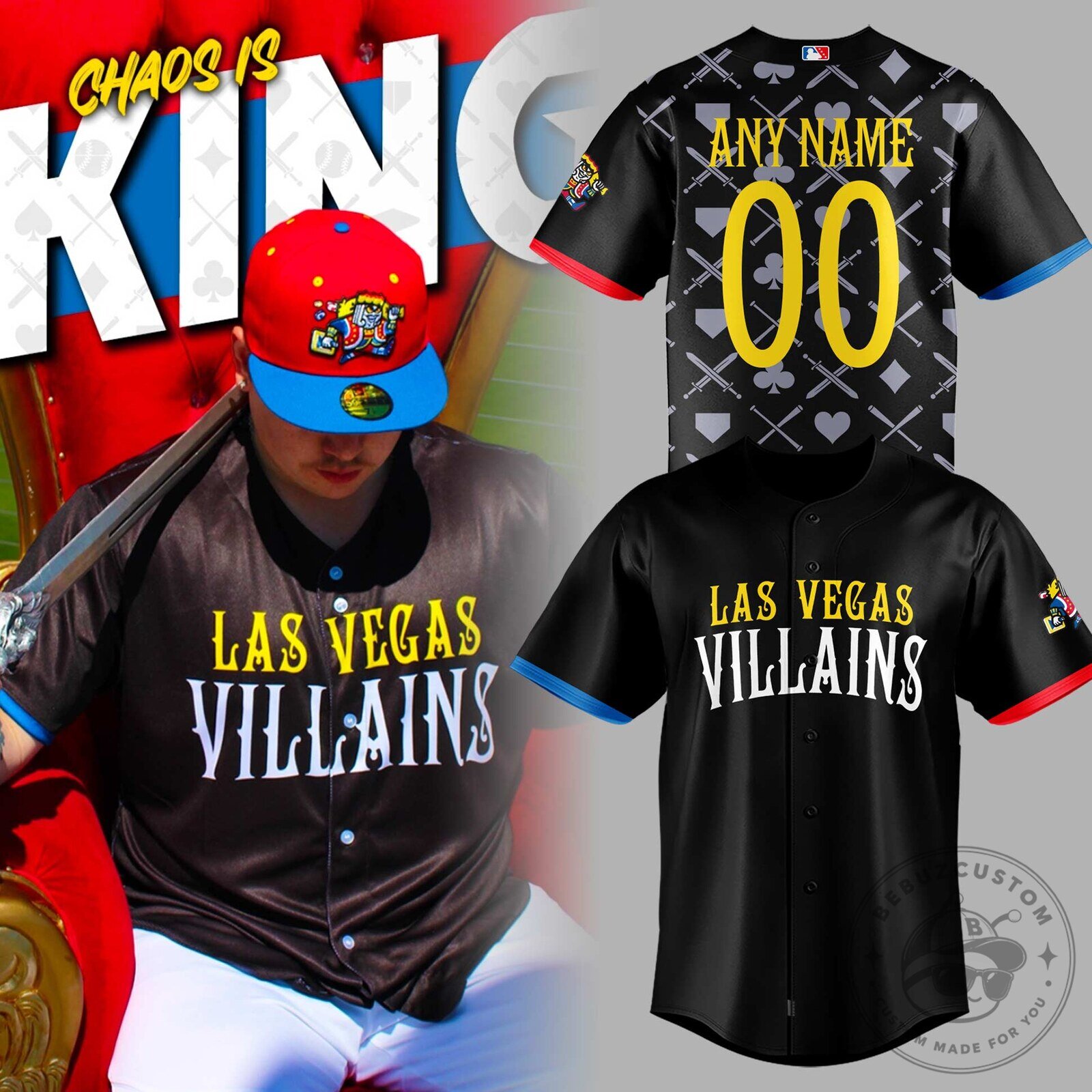 Las Vegas Villains Custom Name and Number Baseball Jersey