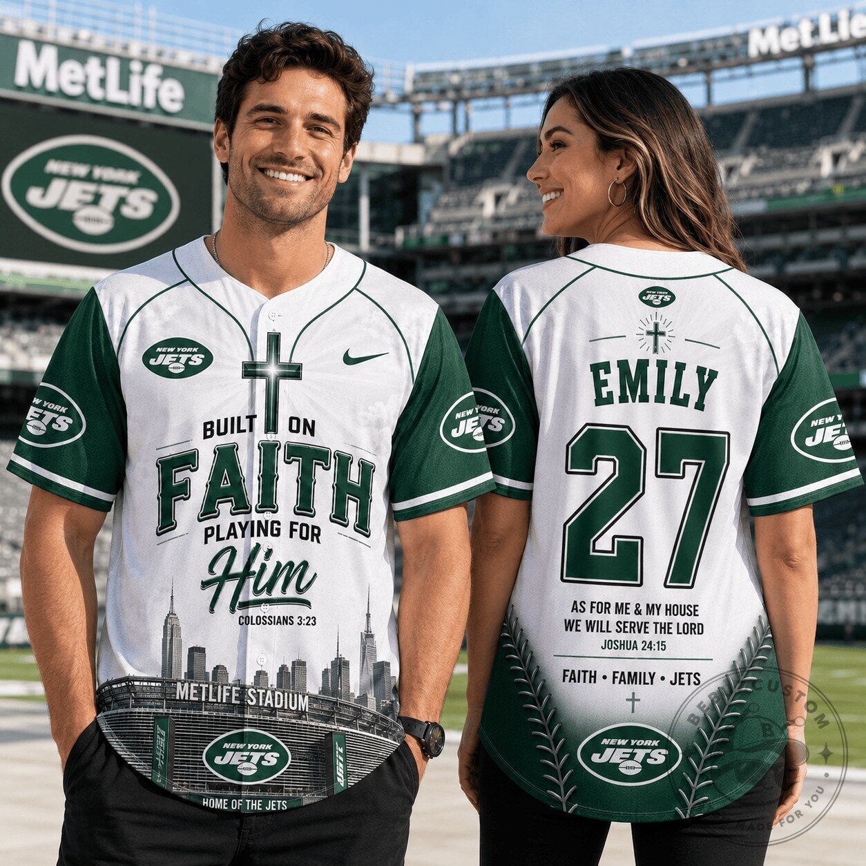 New York Jets Football Fan Baseball Jersey Built On Faith Playing For Him