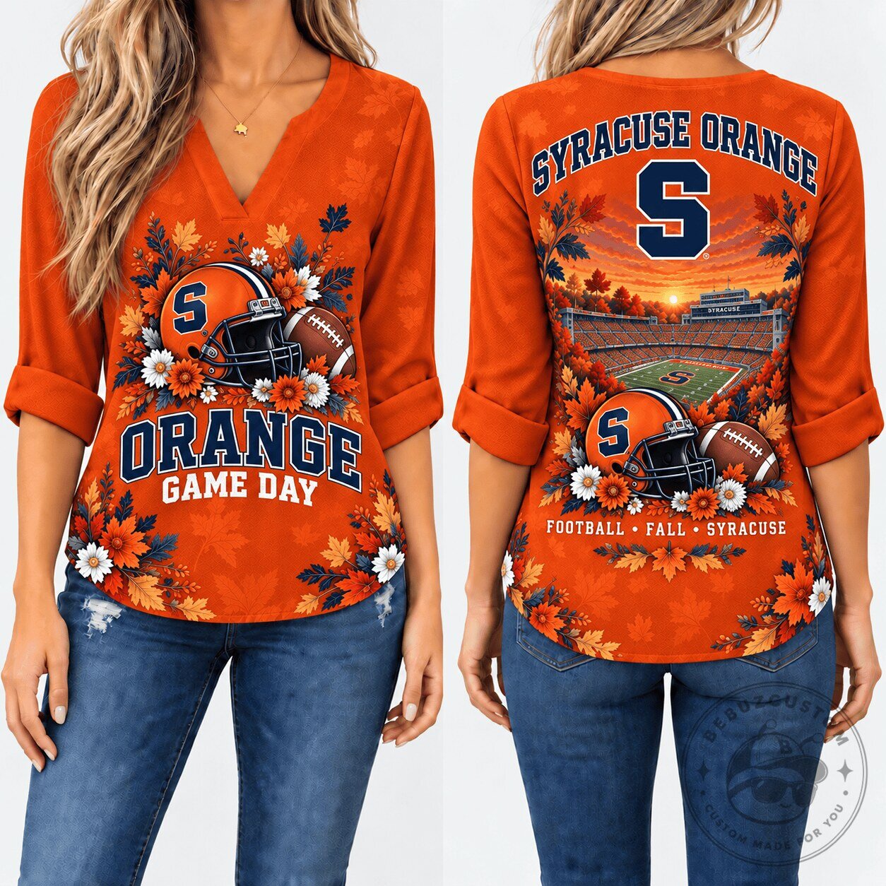Syracuse Orange Football Game Day V-Neck Long Sleeve Shirt
