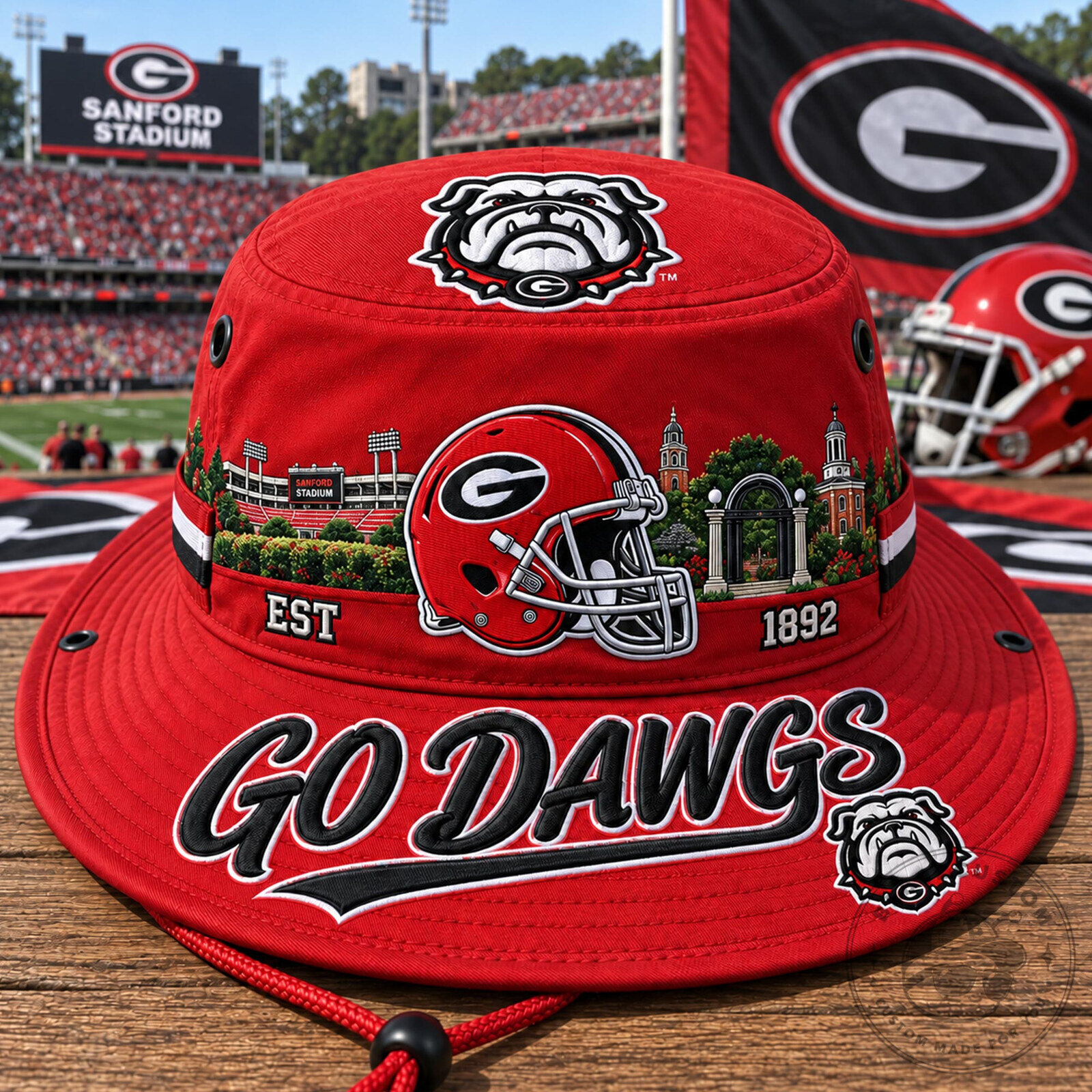 Georgia Bulldogs Football Fan Gift Bucket Hat - Go Dawgs Sanford Stadium Design