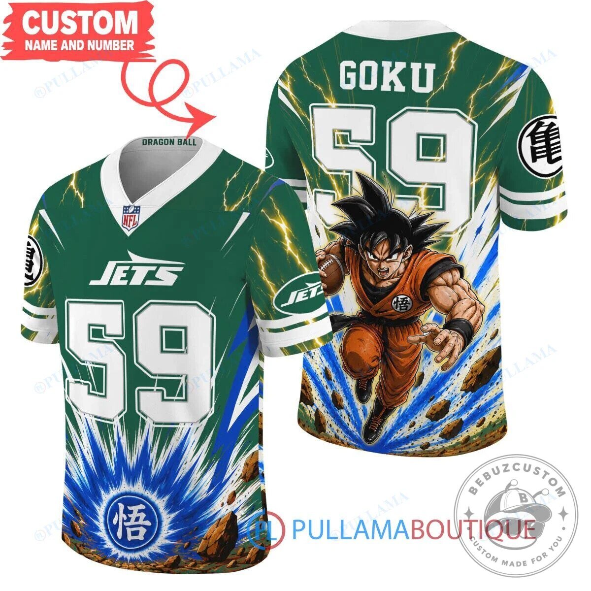 New York Jets Football Son Goku Dragon Ball Z Saiyan Custom Jersey