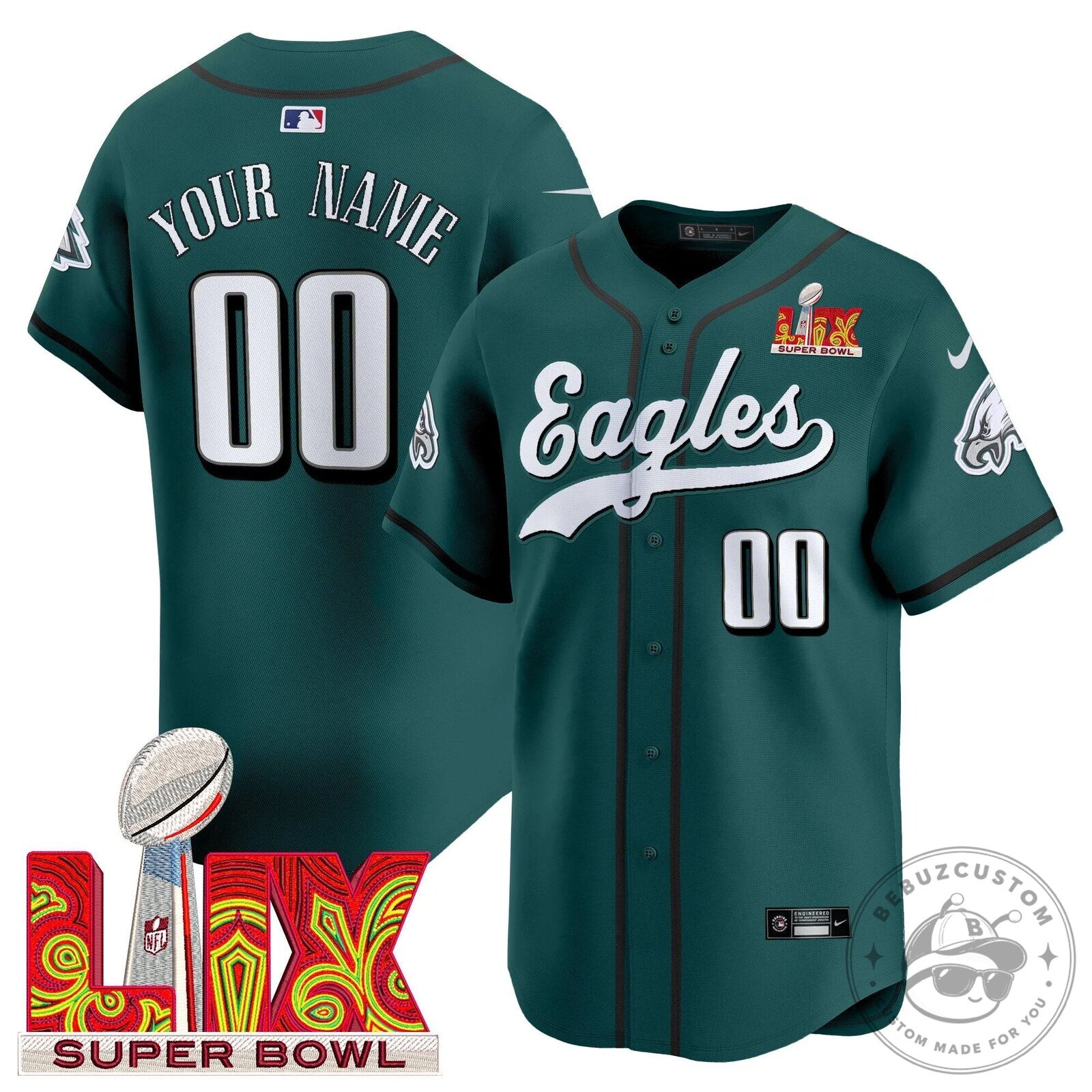 Philadelphia Eagles Super Bowl LIX Baseball Jersey Custom Stitched