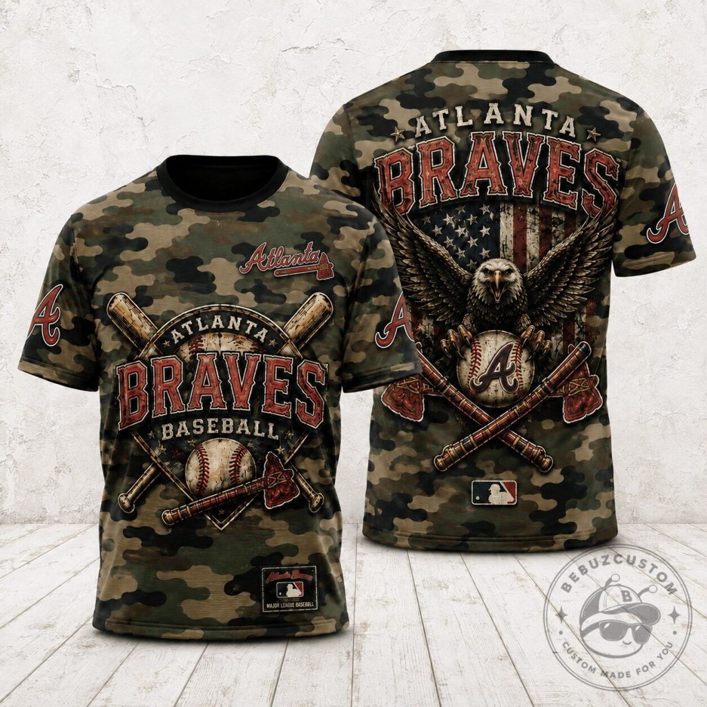 Atlanta Braves MLB Baseball Shirt Vintage Eagle Camouflage T-Shirt for Men