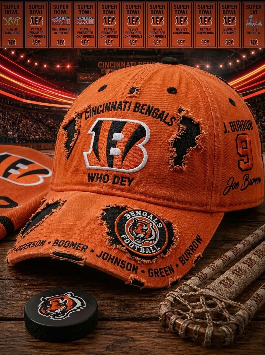 Cincinnati Bengals Joe Burrow Distressed Orange Football Cap Hat
