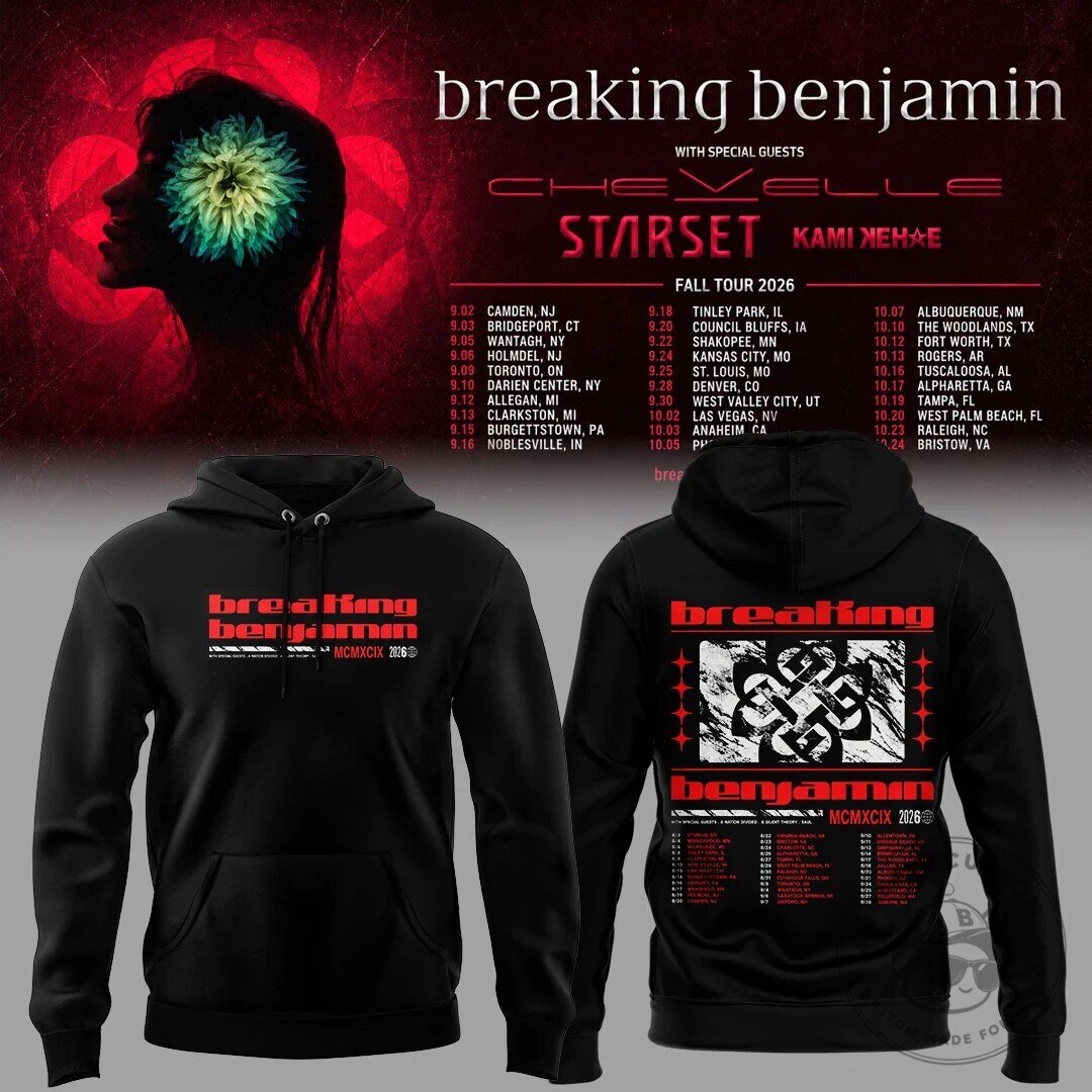 Black Pullover Hoodie for Breaking Benjamin's Fall Tour 2026 Concert Dates