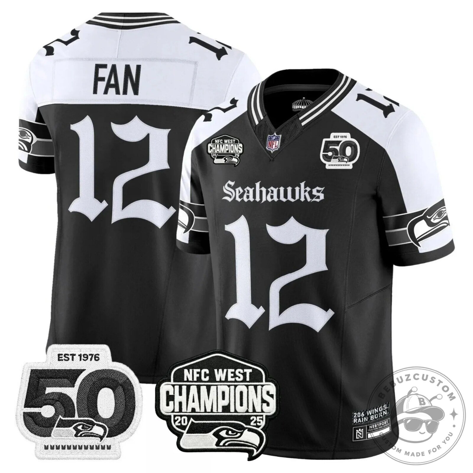 NFC West Champions Seattle Seahawks Jaxon Smith-Njigba Number 11 Black Football Jersey 36 NFC West Champions Seattle Seahawks Jaxon Smith-Njigba Number 11 Black Football Jersey