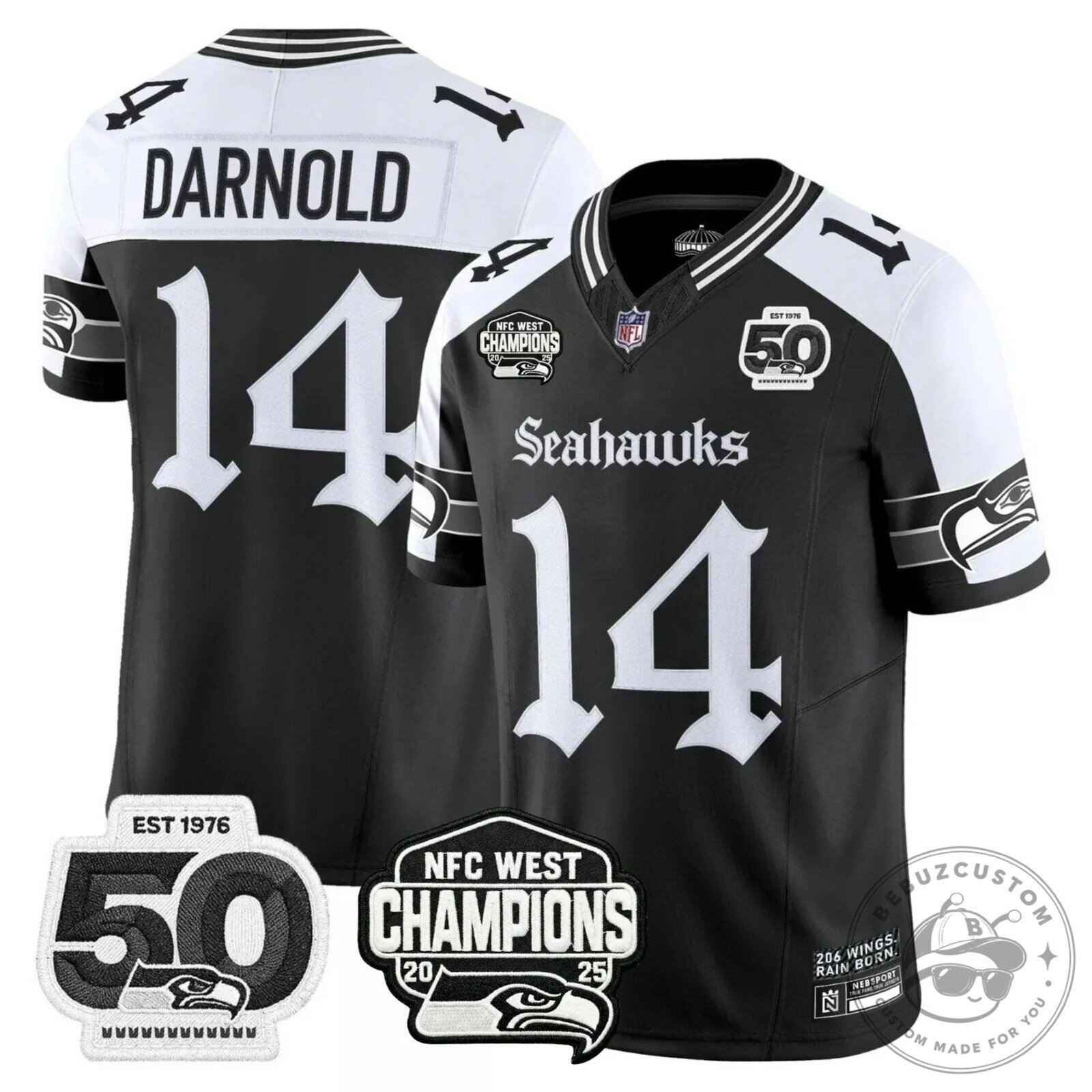 NFC West Champions Seattle Seahawks Jaxon Smith-Njigba Number 11 Black Football Jersey 37 NFC West Champions Seattle Seahawks Jaxon Smith-Njigba Number 11 Black Football Jersey