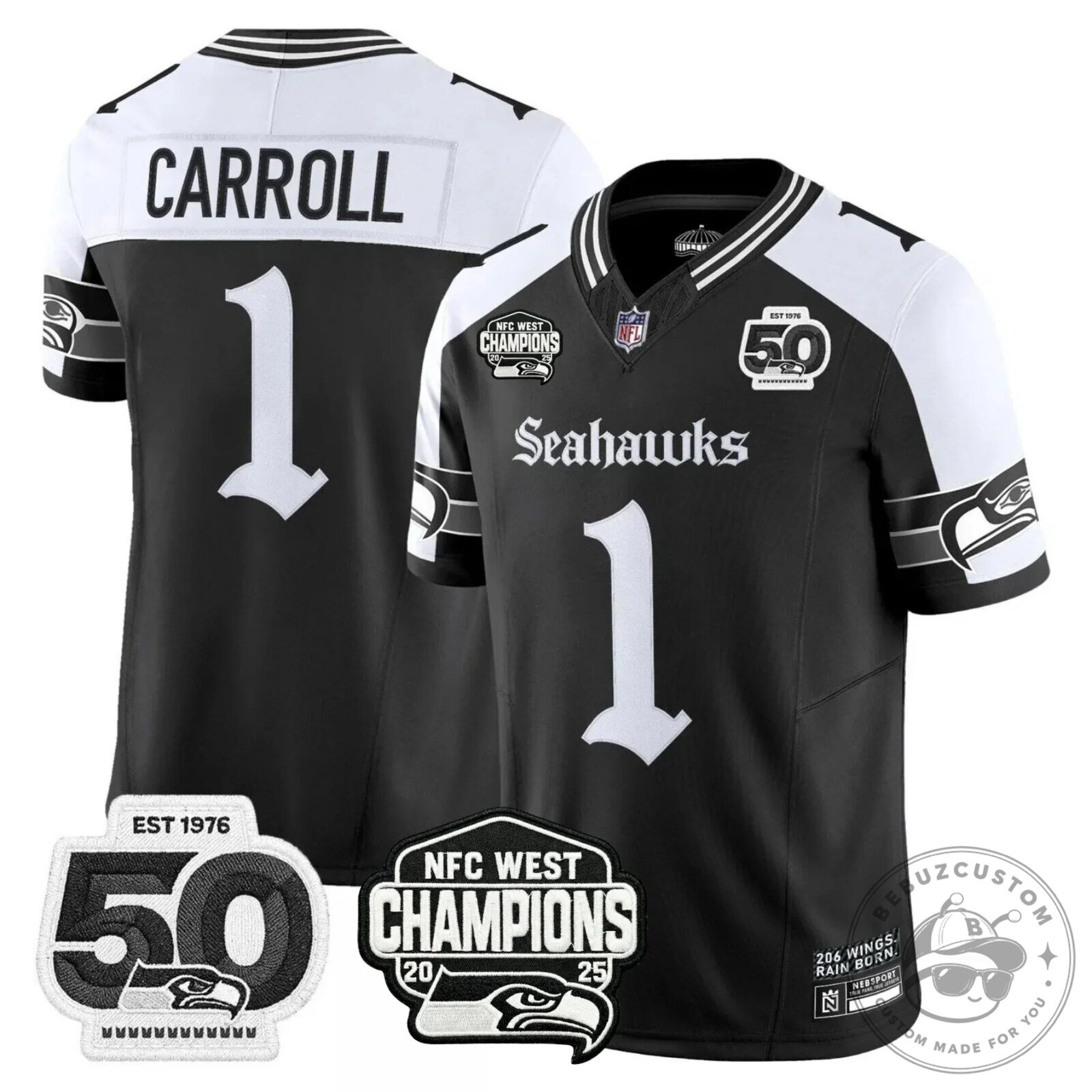 NFC West Champions Seattle Seahawks Jaxon Smith-Njigba Number 11 Black Football Jersey 39 NFC West Champions Seattle Seahawks Jaxon Smith-Njigba Number 11 Black Football Jersey