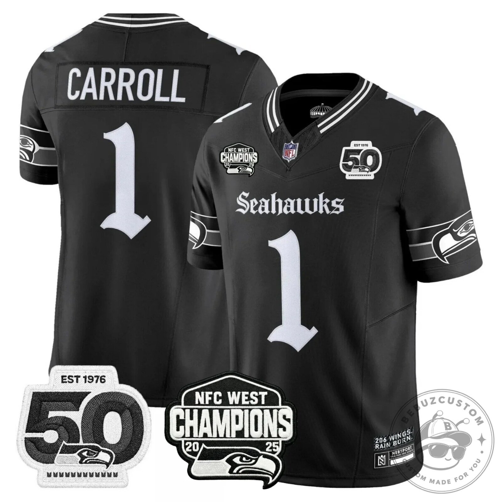 NFC West Champions Seattle Seahawks Jaxon Smith-Njigba Number 11 Black Football Jersey 41 NFC West Champions Seattle Seahawks Jaxon Smith-Njigba Number 11 Black Football Jersey