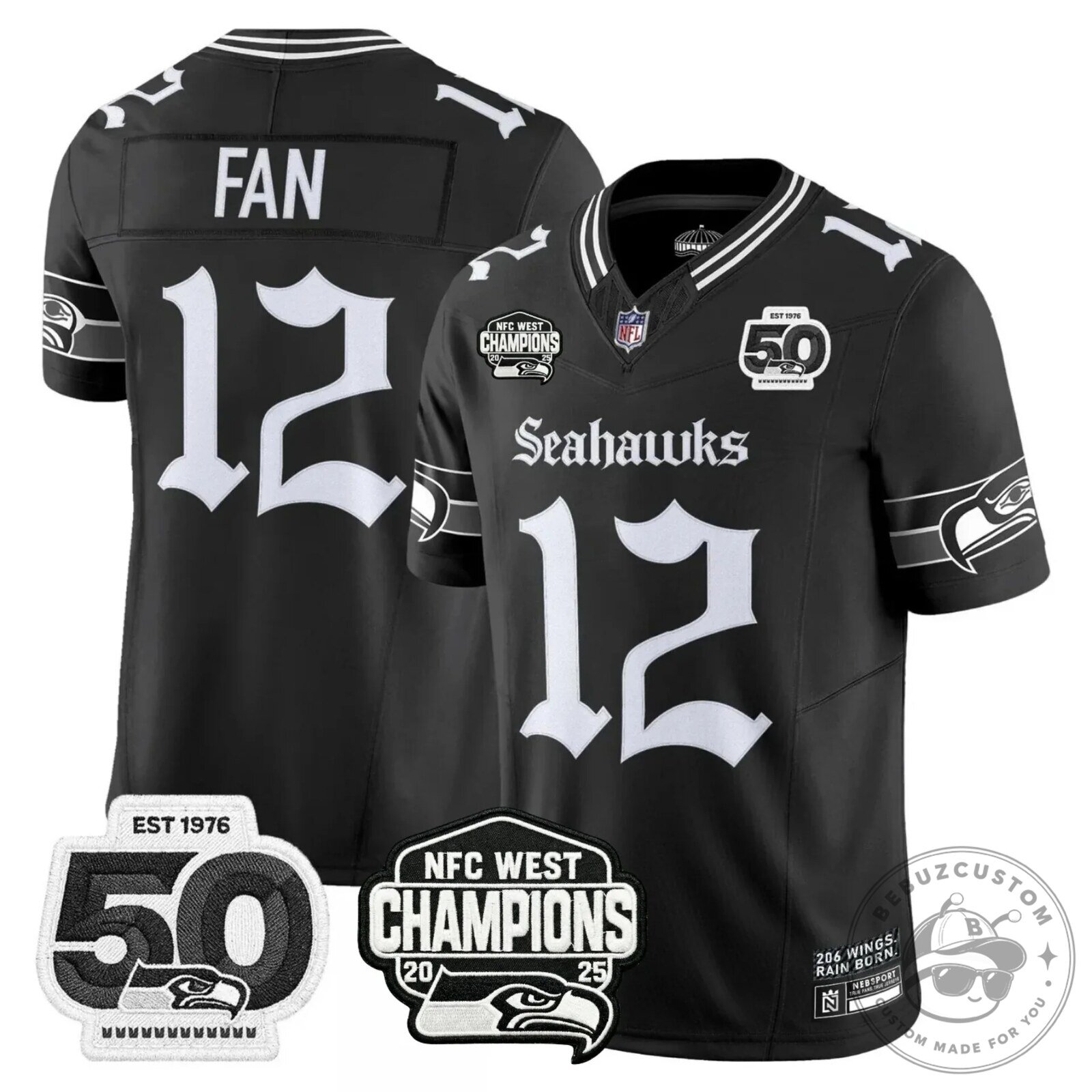 NFC West Champions Seattle Seahawks Jaxon Smith-Njigba Number 11 Black Football Jersey 43 NFC West Champions Seattle Seahawks Jaxon Smith-Njigba Number 11 Black Football Jersey