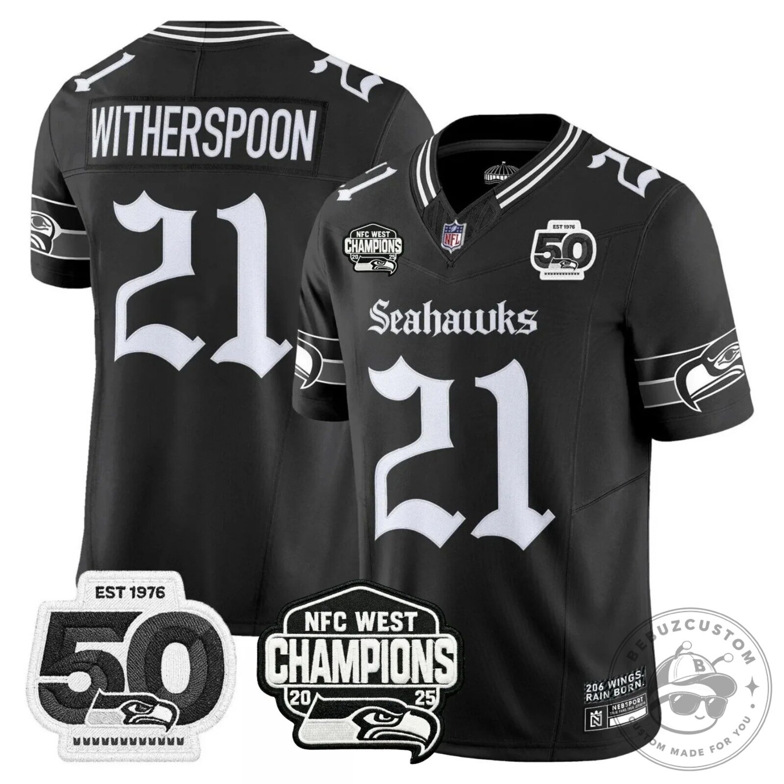 NFC West Champions Seattle Seahawks Jaxon Smith-Njigba Number 11 Black Football Jersey 45 NFC West Champions Seattle Seahawks Jaxon Smith-Njigba Number 11 Black Football Jersey