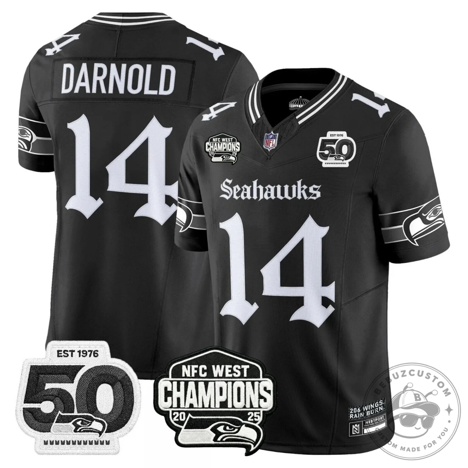 NFC West Champions Seattle Seahawks Jaxon Smith-Njigba Number 11 Black Football Jersey 46 NFC West Champions Seattle Seahawks Jaxon Smith-Njigba Number 11 Black Football Jersey