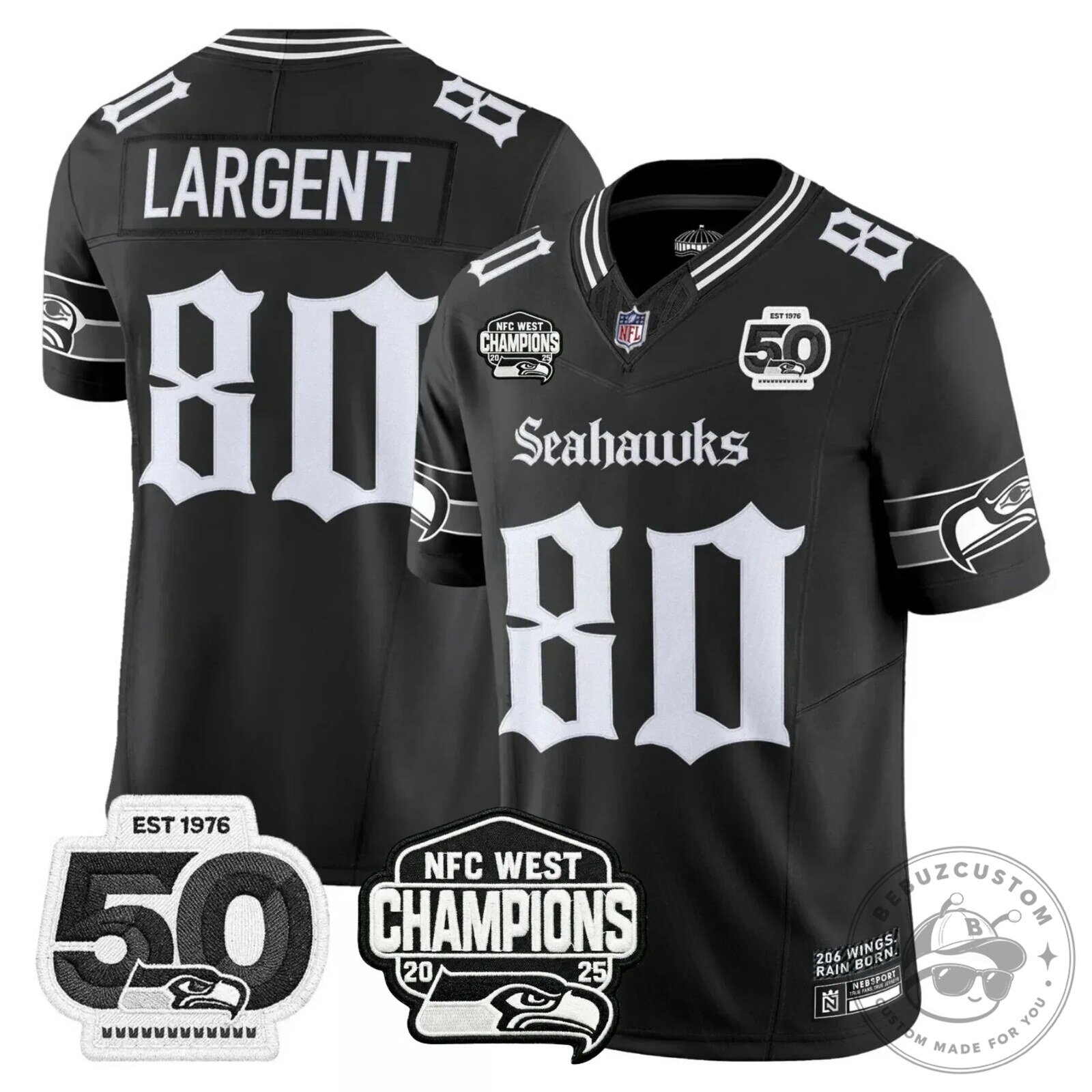 NFC West Champions Seattle Seahawks Jaxon Smith-Njigba Number 11 Black Football Jersey 47 NFC West Champions Seattle Seahawks Jaxon Smith-Njigba Number 11 Black Football Jersey