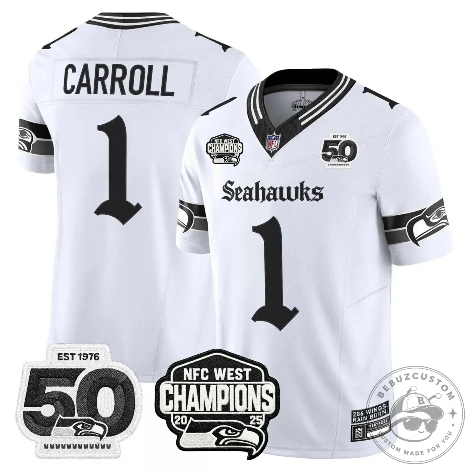 NFC West Champions Seattle Seahawks Jaxon Smith-Njigba Number 11 Black Football Jersey 49 NFC West Champions Seattle Seahawks Jaxon Smith-Njigba Number 11 Black Football Jersey