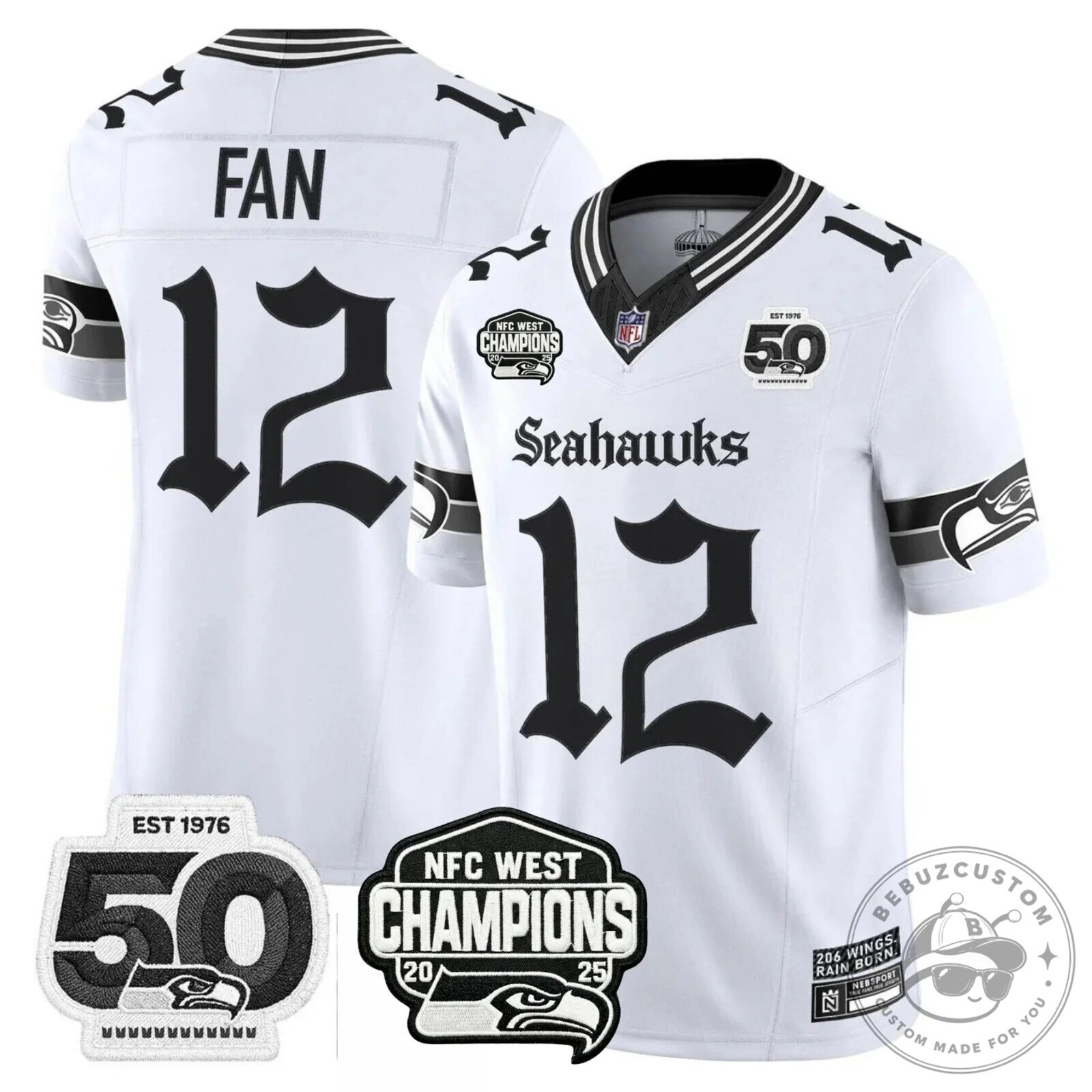 NFC West Champions Seattle Seahawks Jaxon Smith-Njigba Number 11 Black Football Jersey 52 NFC West Champions Seattle Seahawks Jaxon Smith-Njigba Number 11 Black Football Jersey