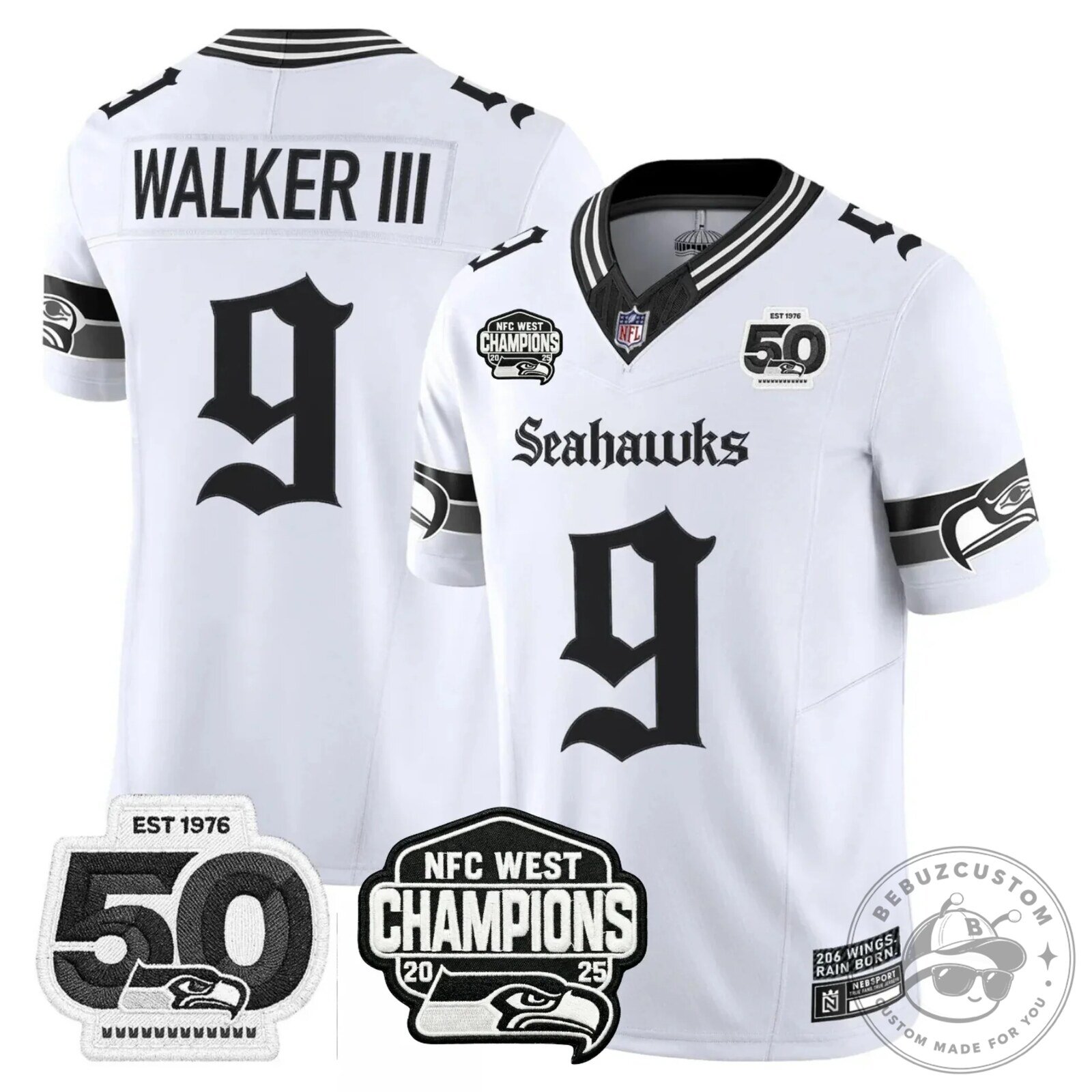 NFC West Champions Seattle Seahawks Jaxon Smith-Njigba Number 11 Black Football Jersey 53 NFC West Champions Seattle Seahawks Jaxon Smith-Njigba Number 11 Black Football Jersey