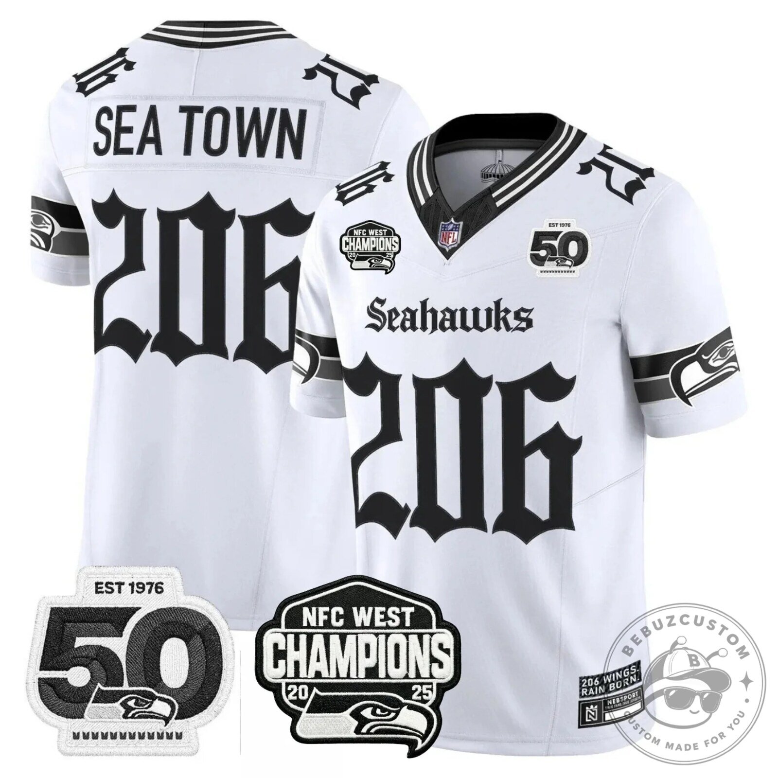 NFC West Champions Seattle Seahawks Jaxon Smith-Njigba Number 11 Black Football Jersey 54 NFC West Champions Seattle Seahawks Jaxon Smith-Njigba Number 11 Black Football Jersey