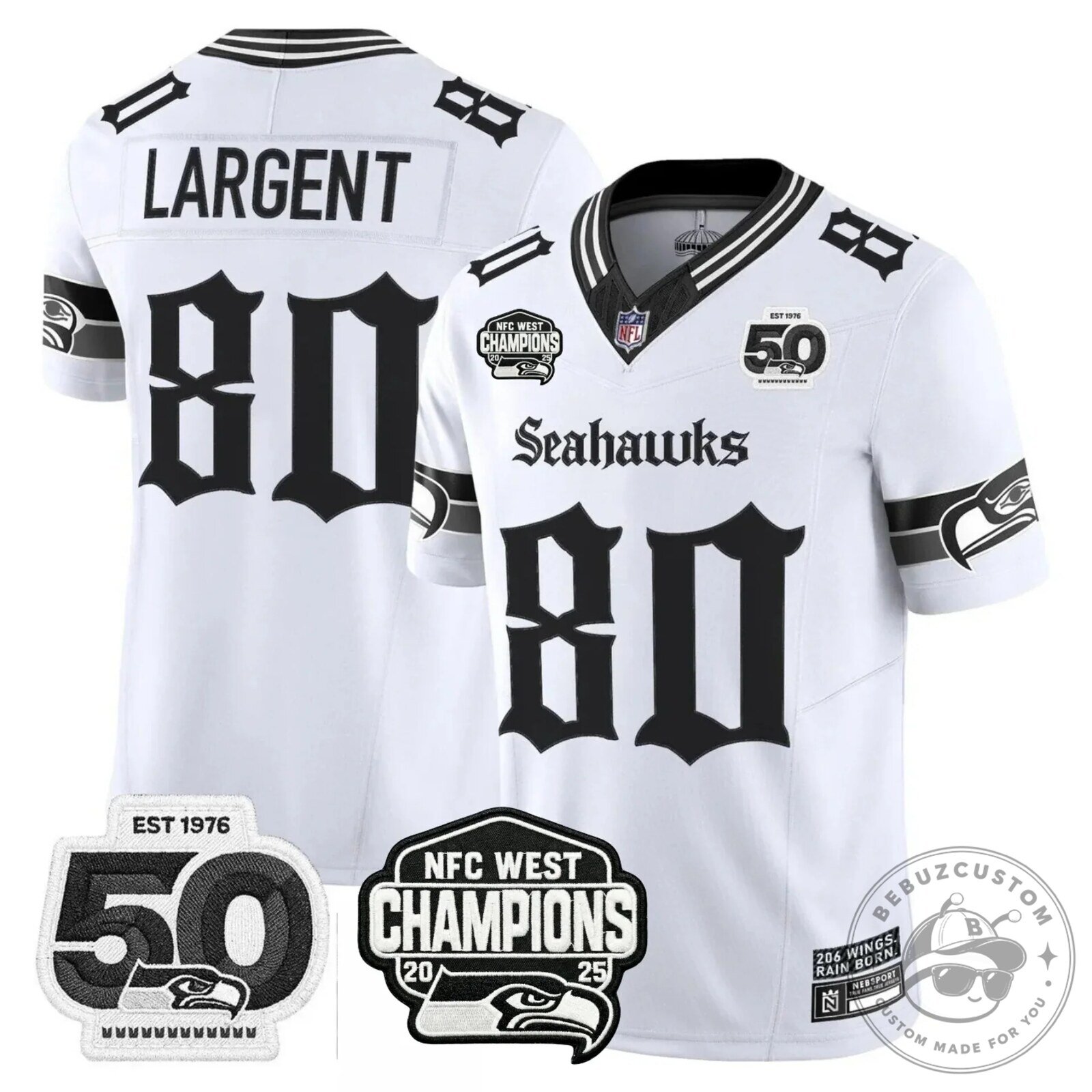 NFC West Champions Seattle Seahawks Jaxon Smith-Njigba Number 11 Black Football Jersey 56 NFC West Champions Seattle Seahawks Jaxon Smith-Njigba Number 11 Black Football Jersey