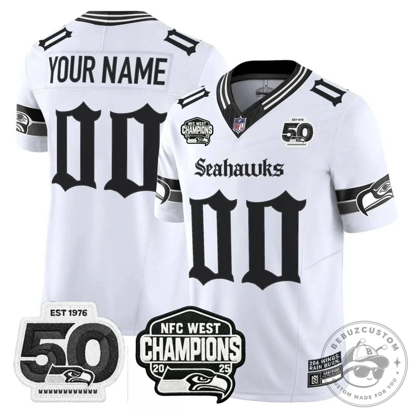 NFC West Champions Seattle Seahawks Jaxon Smith-Njigba Number 11 Black Football Jersey 57 NFC West Champions Seattle Seahawks Jaxon Smith-Njigba Number 11 Black Football Jersey