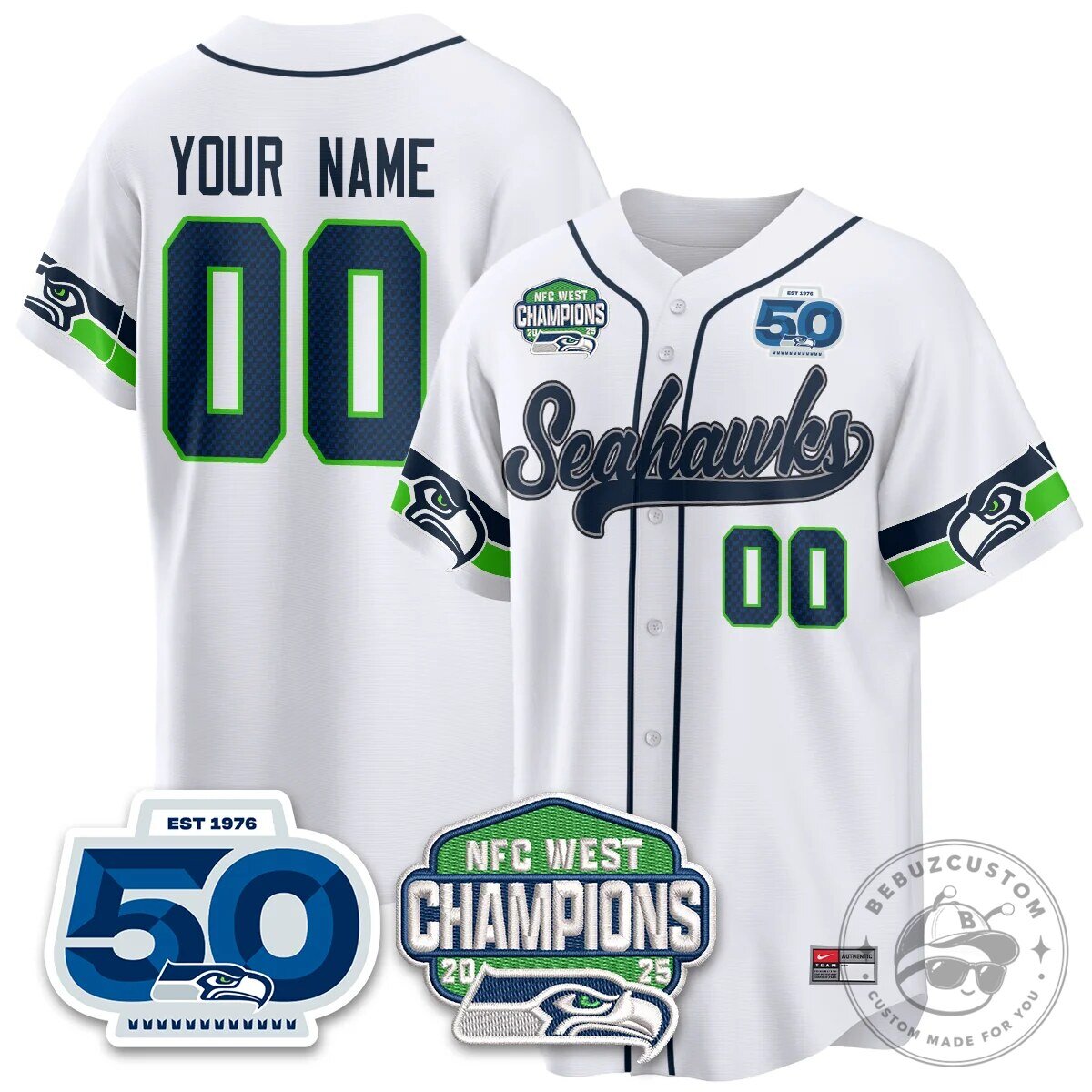 Seattle Seahawks NFC West Champions 50th Anniversary Baseball Jersey