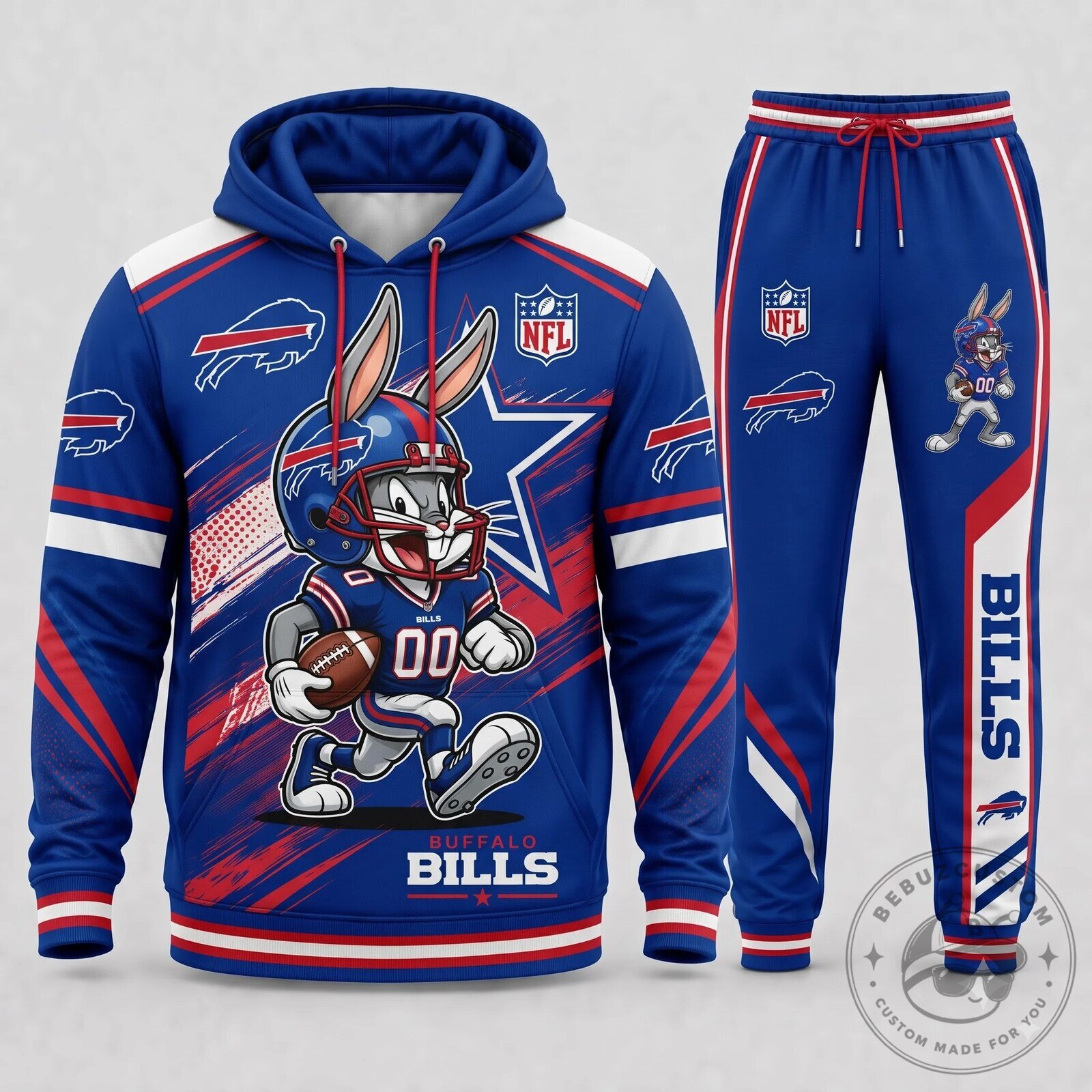 Buffalo Bills NFL Teams Bugs Bunny Football Fan Hoodie and Sweatpants Set