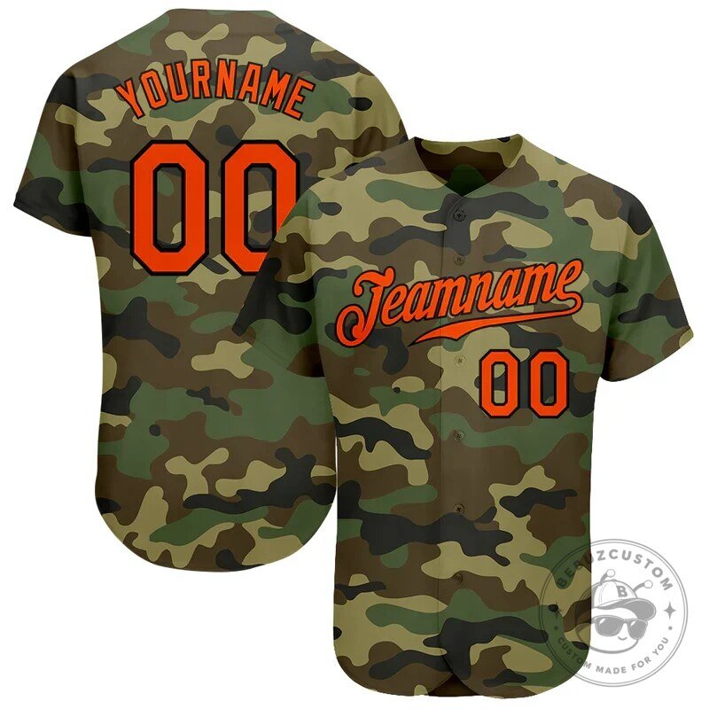 Custom Camouflage Orange Black Salute To Service Baseball Jersey