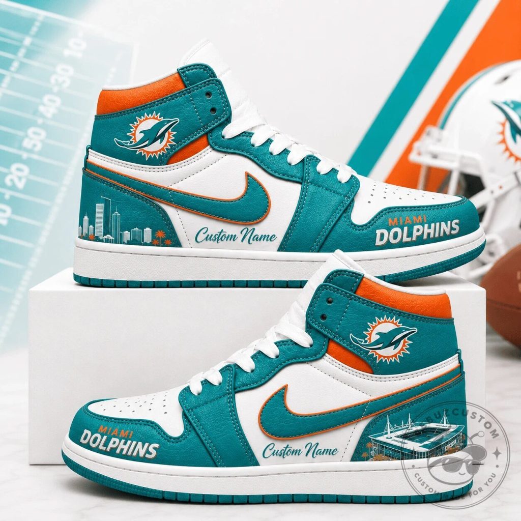 Miami Dolphins Custom Name High-Top Sneakers, Personalized NFL Football Shoes Miami Dolphins Custom Name High-Top Sneakers, Personalized NFL Football Shoes