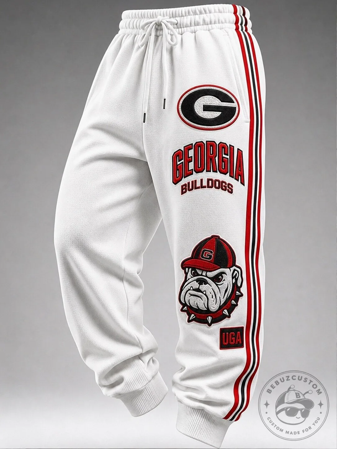 Georgia Bulldogs Football Team Logo White Athletic Jogger Pants