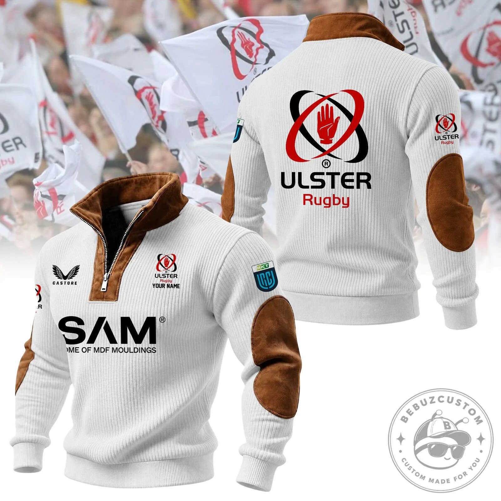 Ulster Rugby Team Quarter Zip Ribbed Sweater