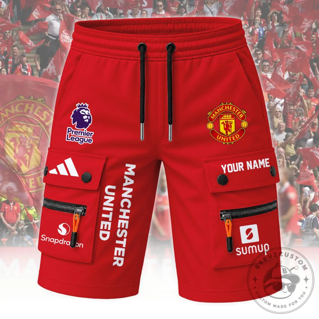 Manchester United Premier League Red Cargo Shorts Manchester United Premier League Red Cargo Shorts